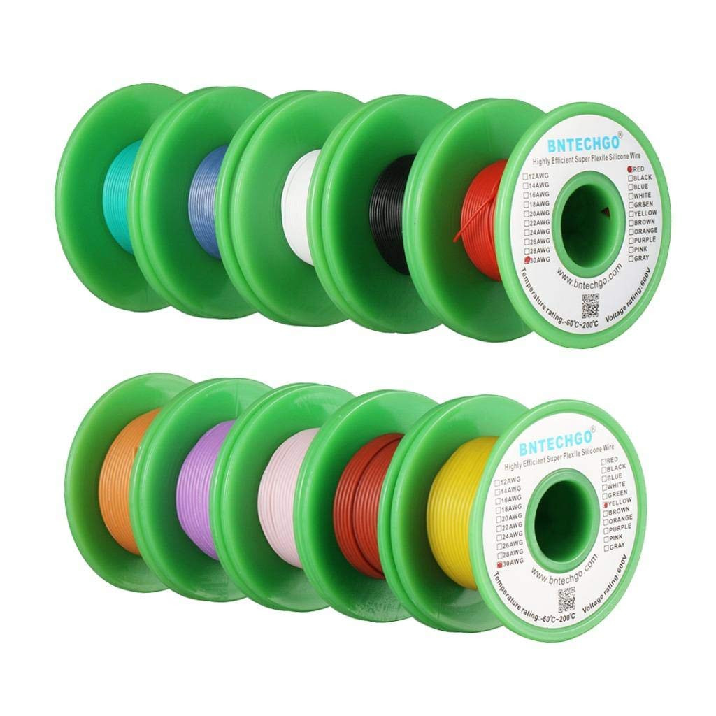 30 Gauge Silicone Wire Kit 10 Color Each 25 ft Flexible 30 AWG Stranded Tinned C