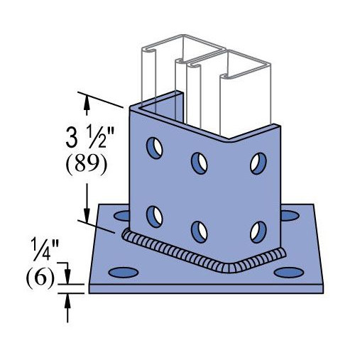 Unistrut P2073ASQ-GR, 3-1/2″ H Post, 2-Channel, Steel, Base, Post Base, 1pc