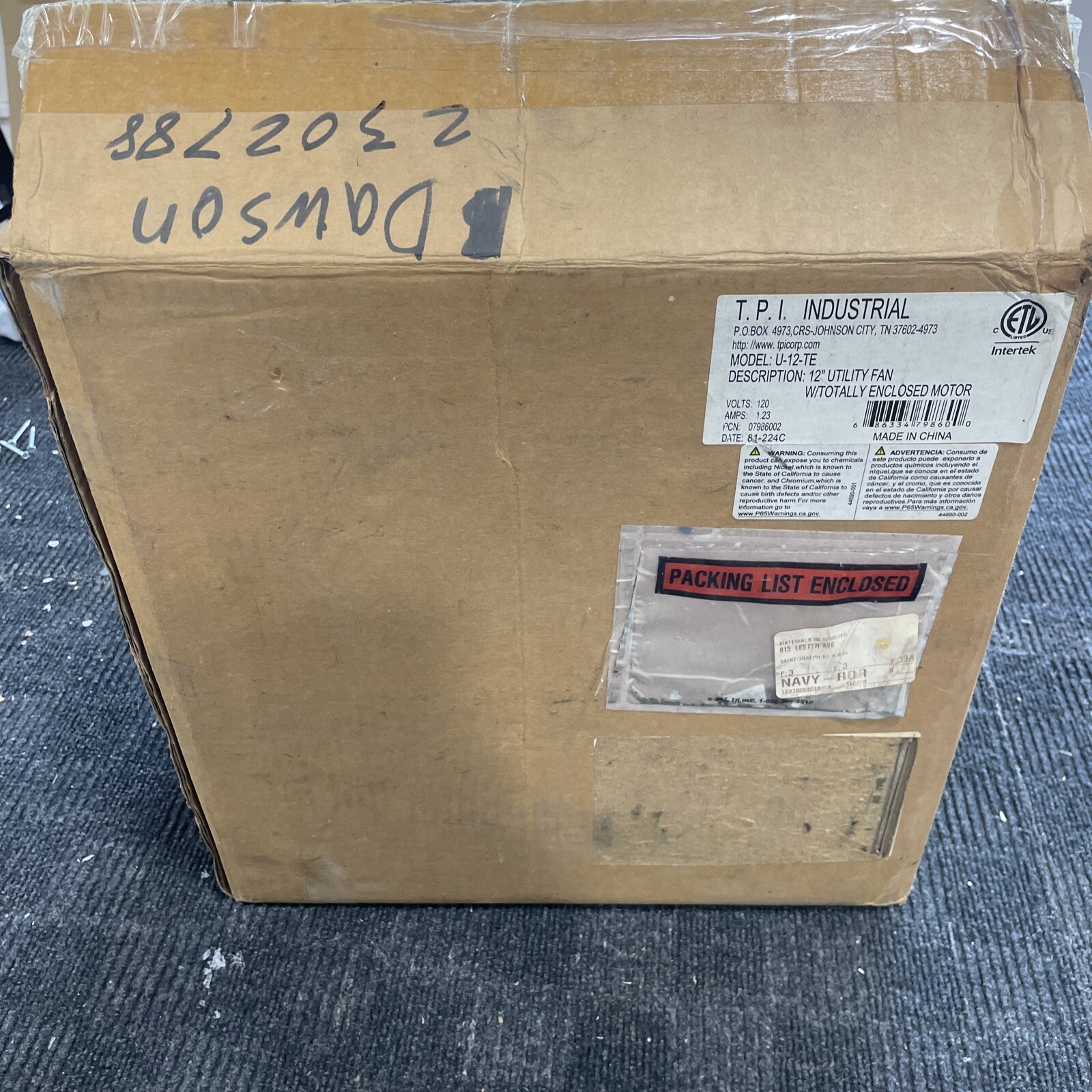 TPI Industrial Mounted Workstation Fan U-12-TE – B44p182w02 ***FREE SHIPPING***