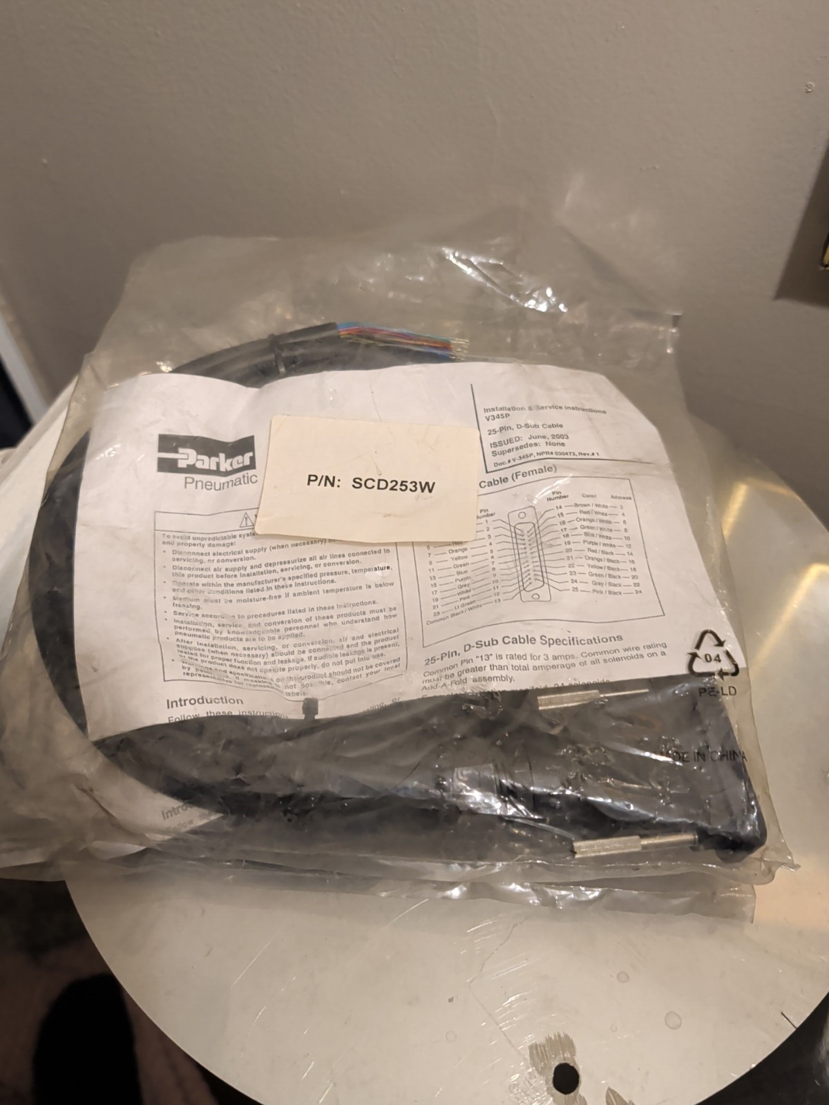 PARKER SCD253W 25 D-Sub Pin Cable (NEW)