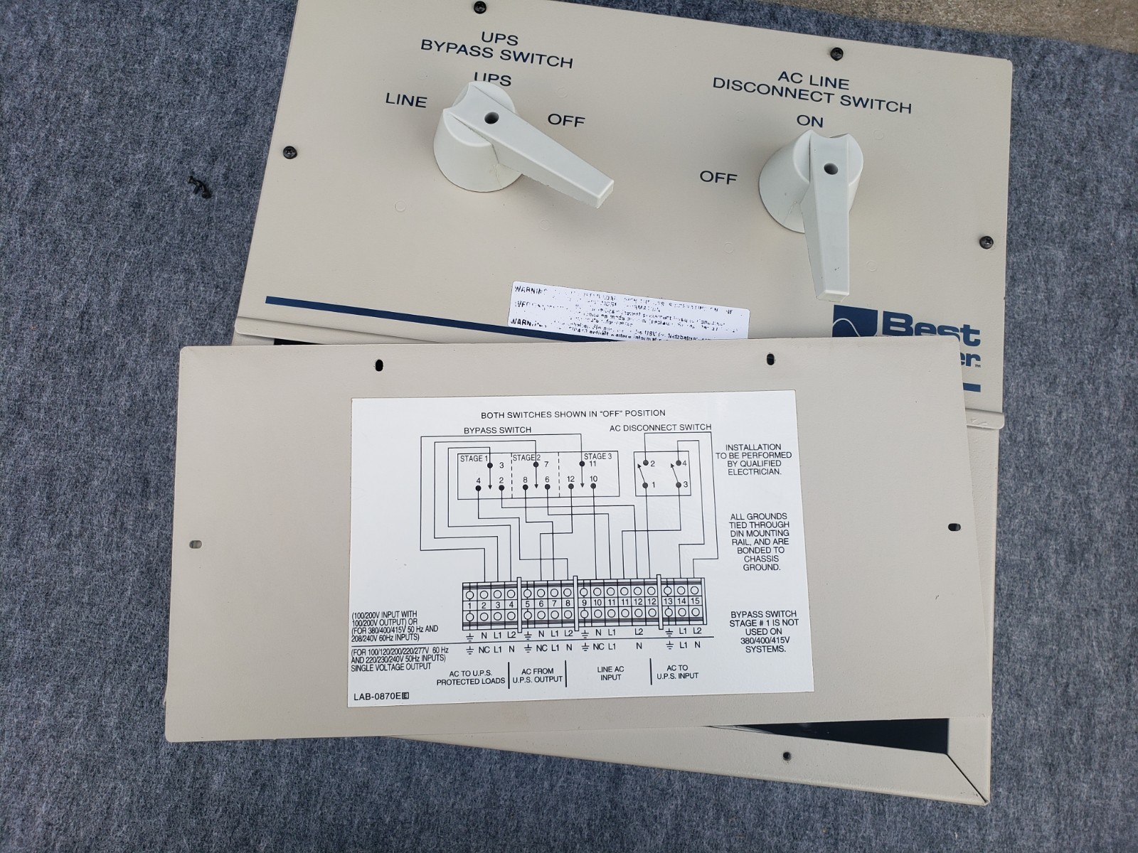BPE-04-MBB-1A Best Power UPS External Power Transfer Switch 100 Amp 300V