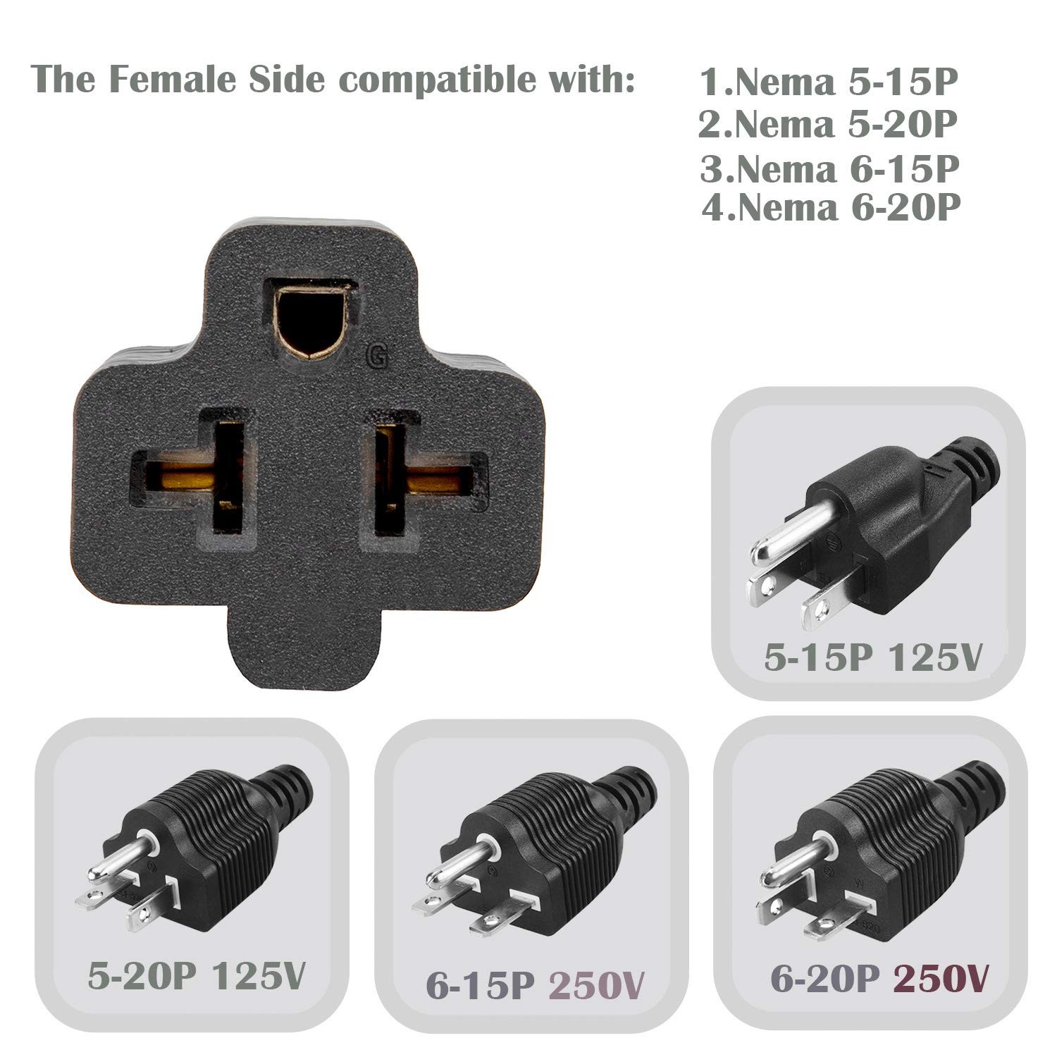 [6-Feet] 12AWG 15 Amp Household AC Plug to 20 Amp T Blade Adapter Cable, 5-15…