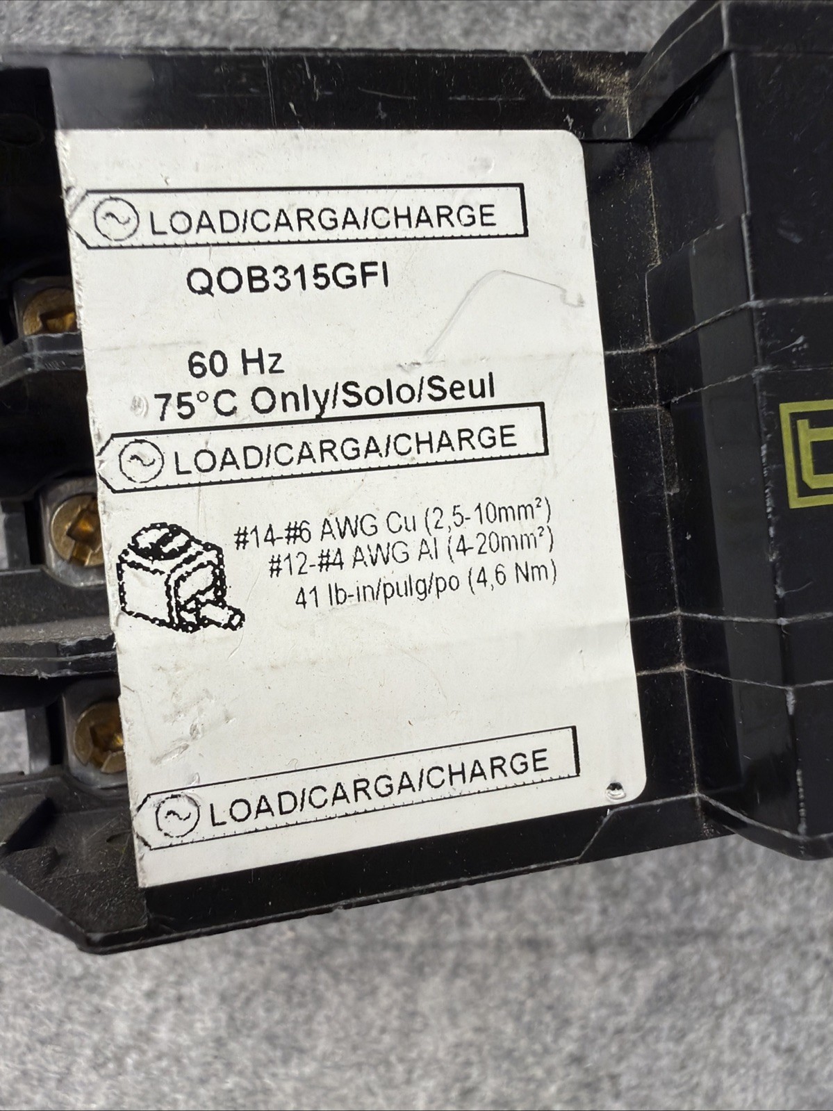 Square D QOB315GFI Bolt On Circuit Breaker, 15 Amps, 3 Pole, GFI