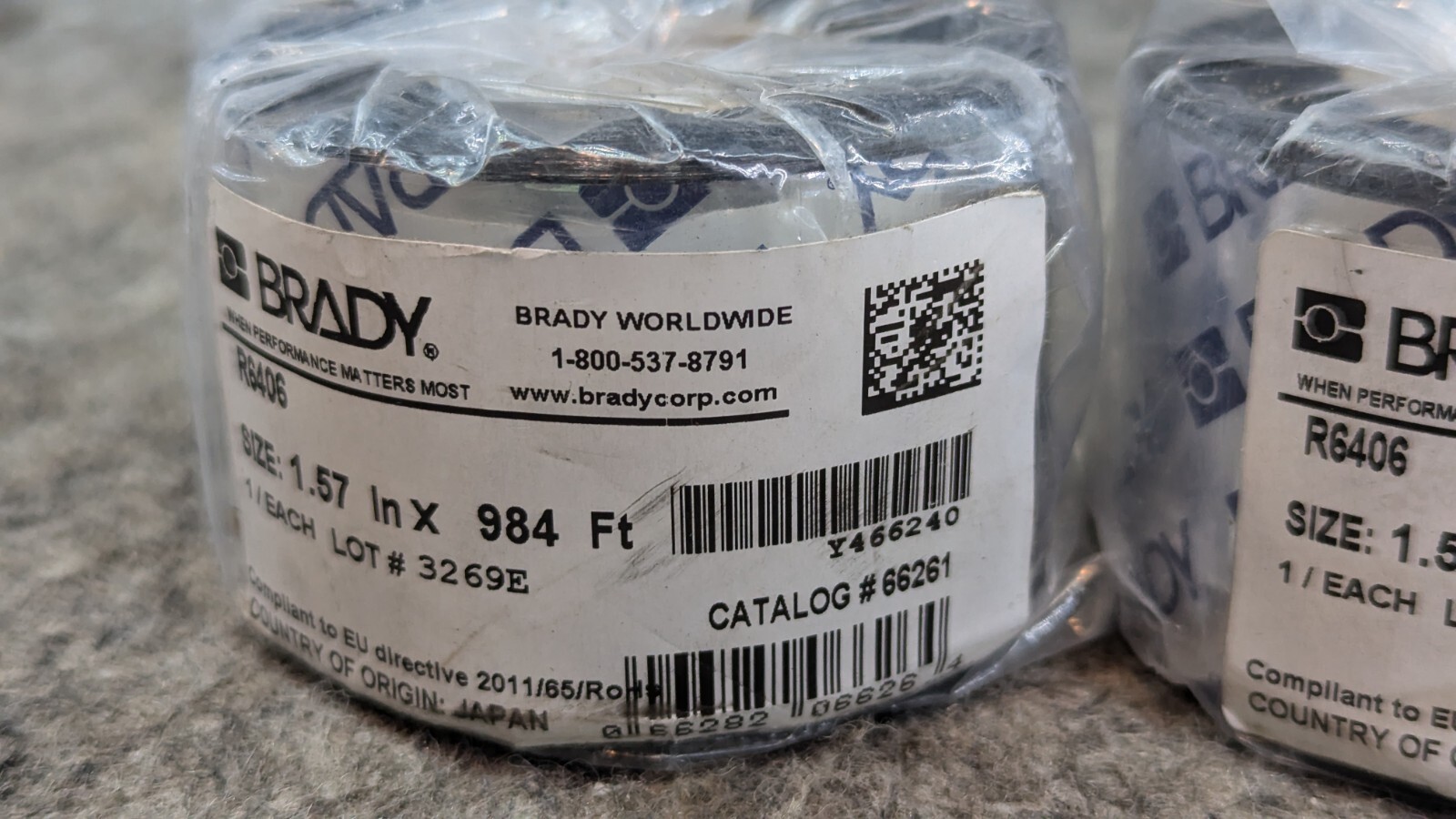 2 Brady Thermal Transfer 1″ Core R6400 Series Halogen Free Printer Ribbon, 1.57″