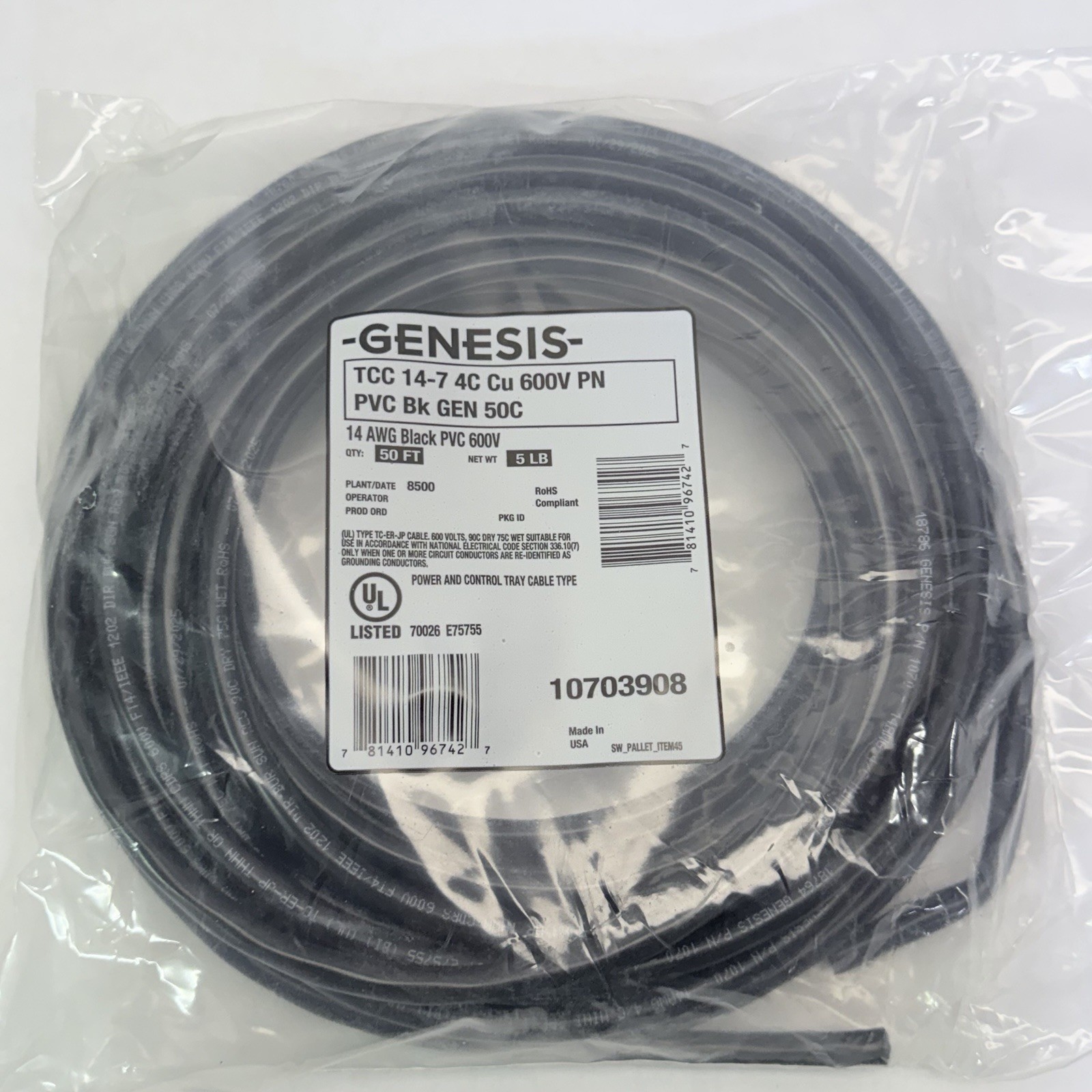 GENESIS 10703908 – 50′ black – tcc 14-7, 14AWG Mini split installation wire 600v