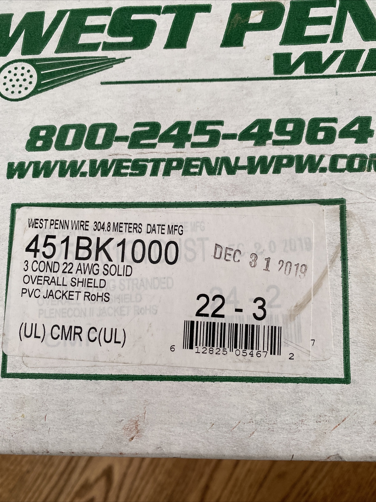 West Penn Wire 451 22 AWG 3 Solid Tinned Copper Conductors, Shld CableApprox400’