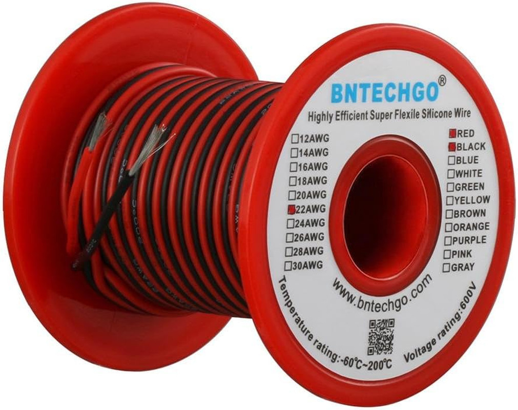 BNTECHGO 22 Gauge Silicone Wire Spool Red and Black Each 50Ft 2 Separate Wires