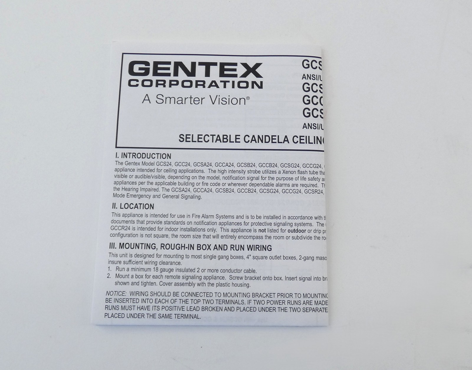 Gentex GCS24CR Ceiling-Mount Fire Alarm Strobe 24VDC Selectable Commander – N…