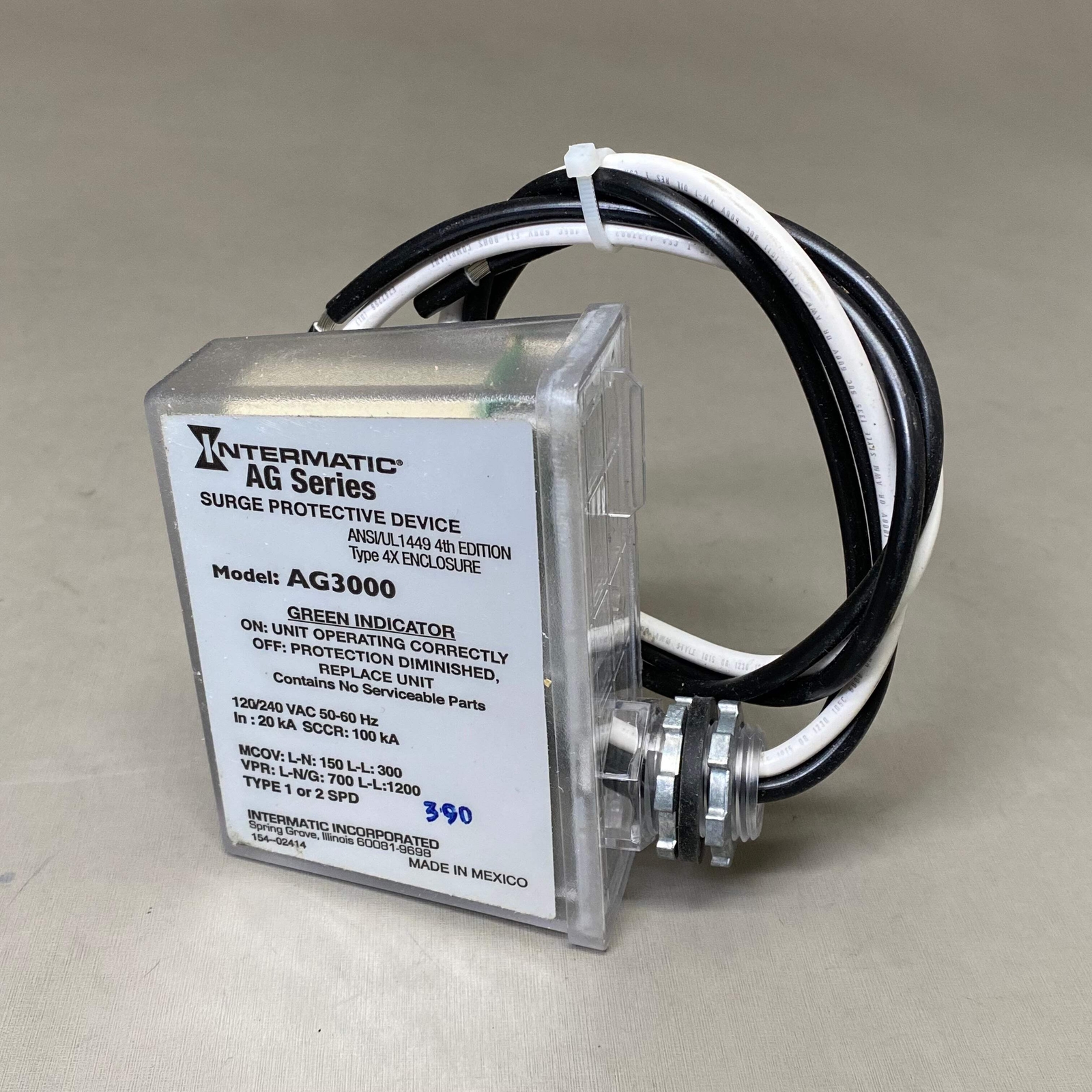 INTERMATIC 1 Phase Types 1 &2 SPD AG Series AC Surge Protector White 415-48999-0