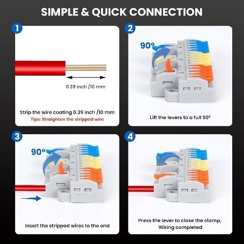DIN Rail Terminal Blocks 600V 32A Electrical Connectors 28 12AWG 3 in 15 Out