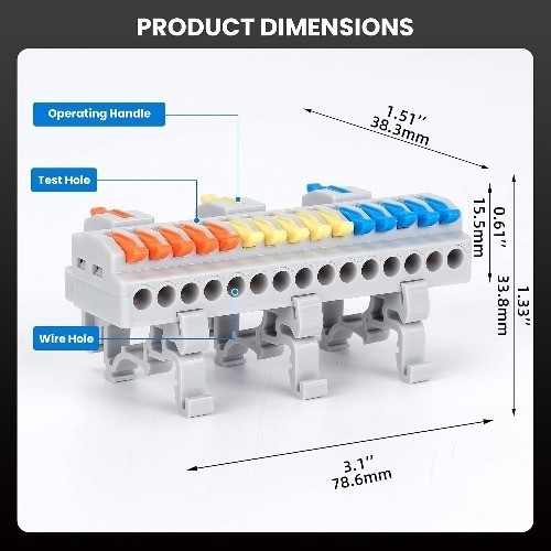 DIN Rail Terminal Blocks 600V 32A Electrical Connectors 28 12AWG 3 in 15 Out
