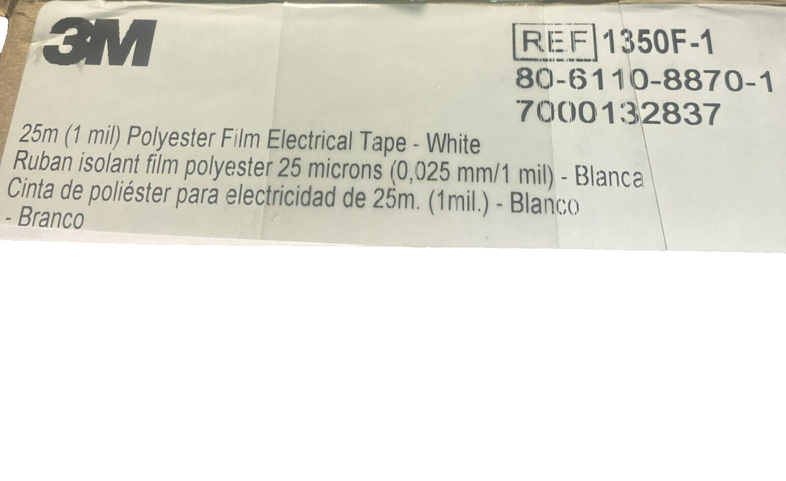 3M 1350F-1 WHITE Electrical Tape, 3/4″x 72yds, Flame Retardant THREE ROLLS