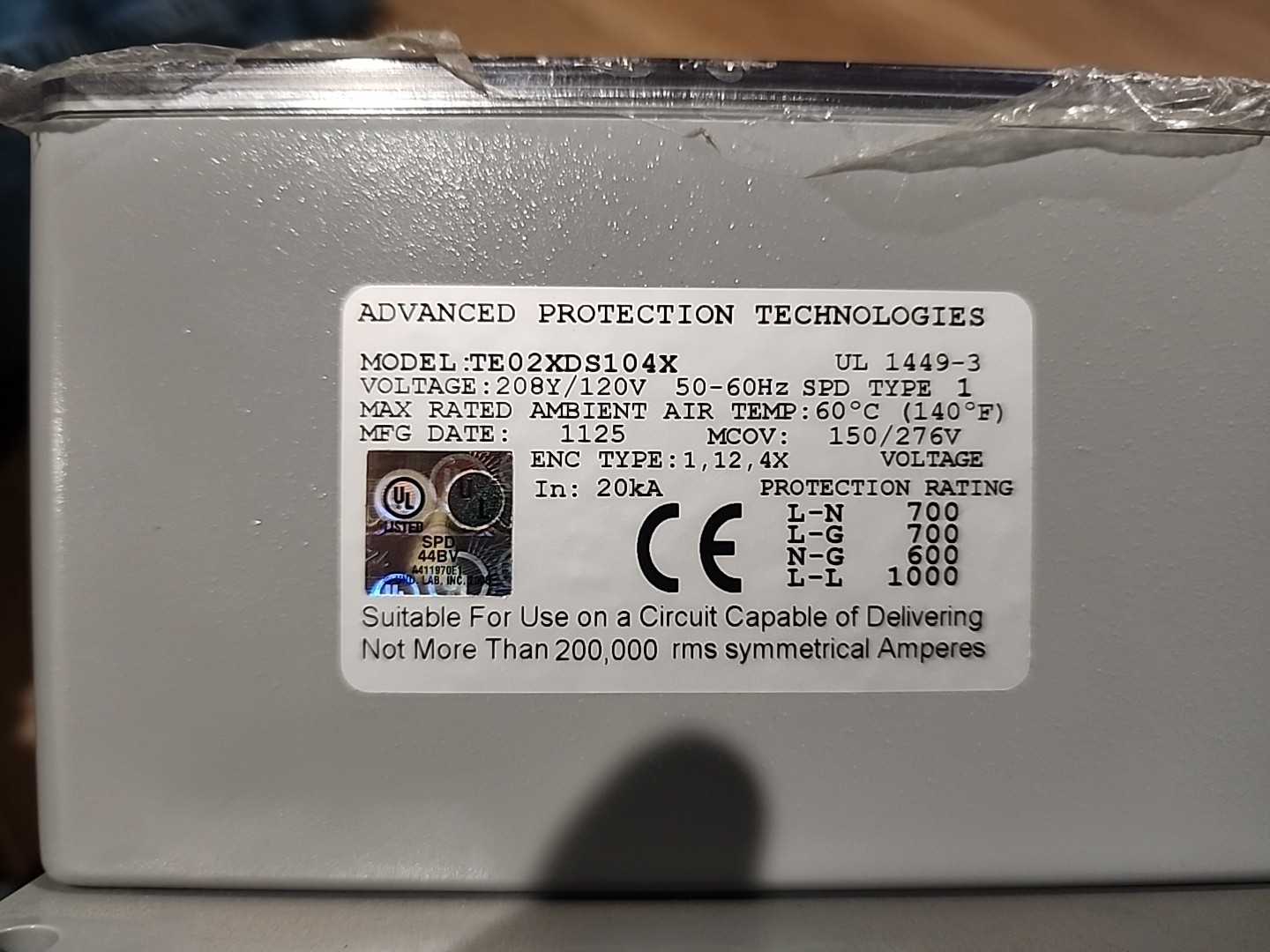 APT TE04XDS204X ADVANCED PROTECTION TECHNOLOGIES TYPE 1 SURGE PROTECTIVE DEVICE