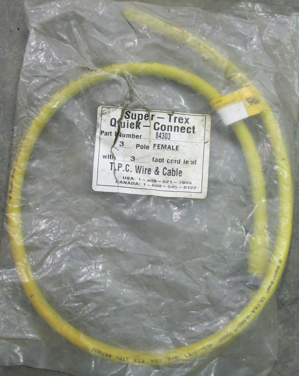 TPC Super-Trex 84303 Quick-Connect Cable 3 Pole Female