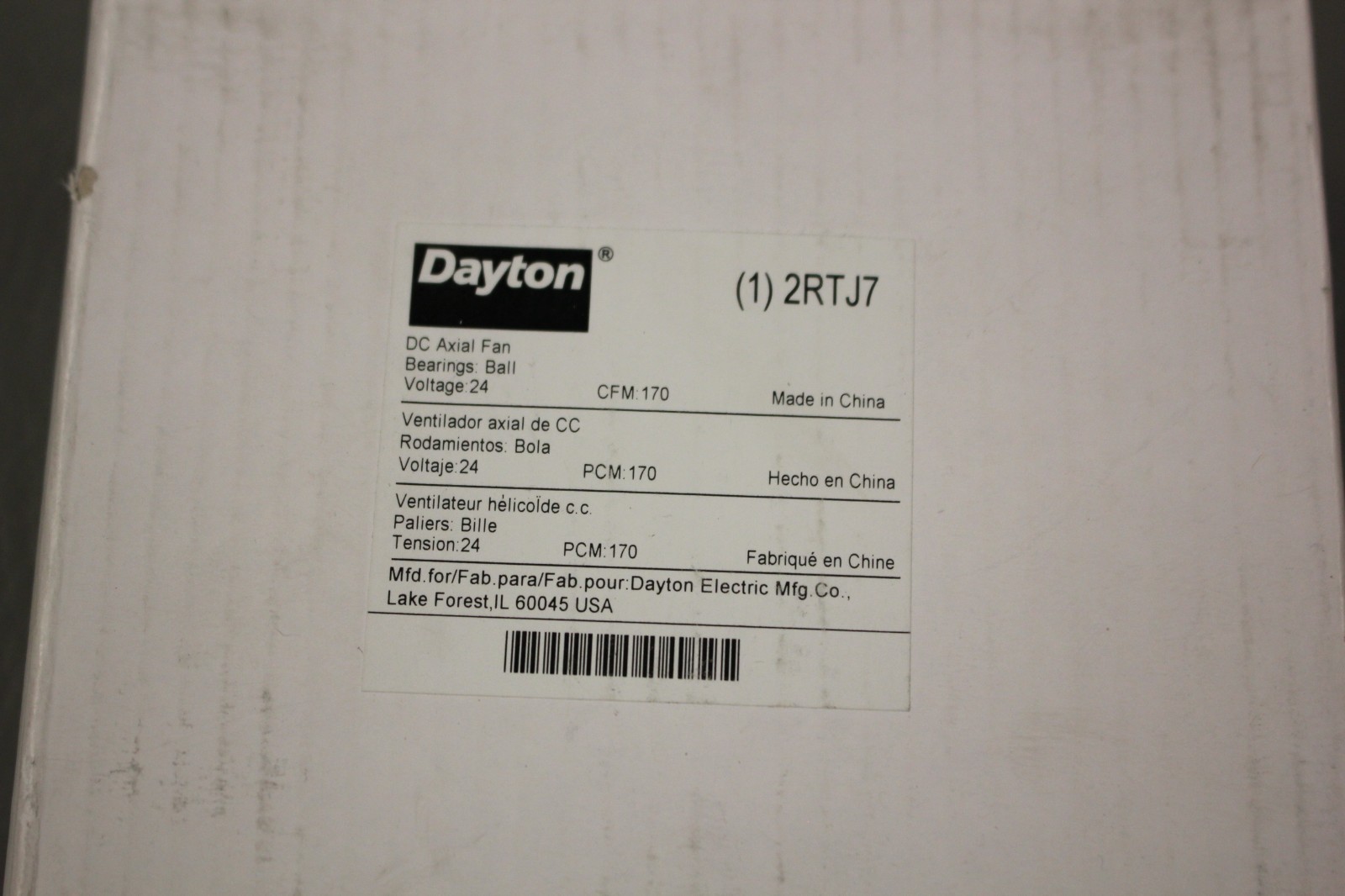 NEW IN BOX DAYTON DC AXIAL FAN 2RTJ7