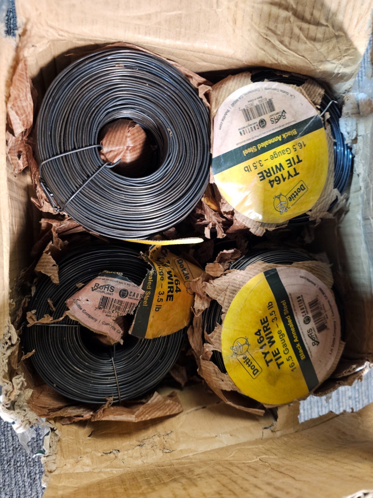 Box of 12-L.H. Dottie Tie Wire, Carbon Annealed Steel, 16-1/2 AWG, Black 400 Ft