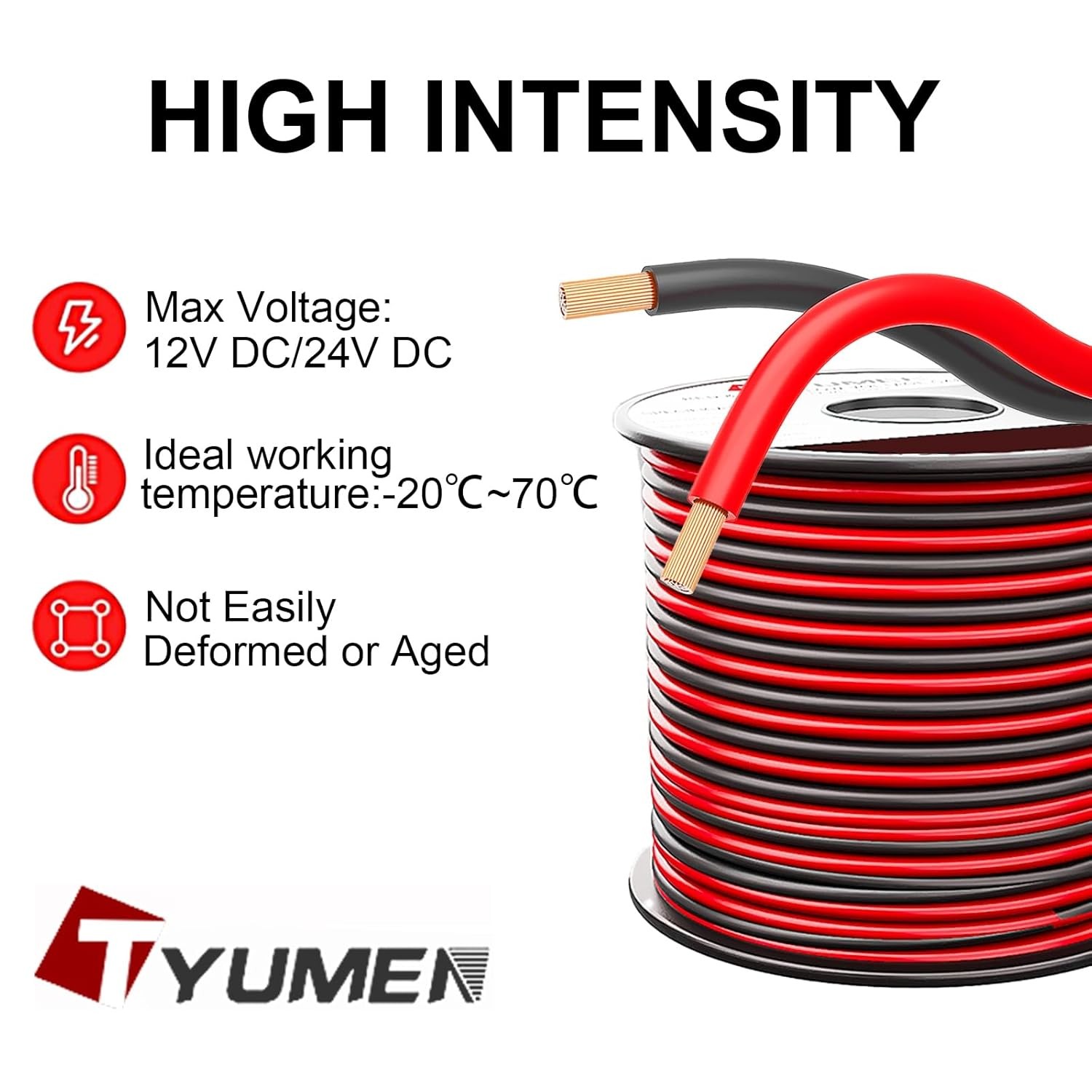 100FT 12/2 Gauge 2pin 2 Color Red Black Cable Hookup Electrical Wire LED Stri…