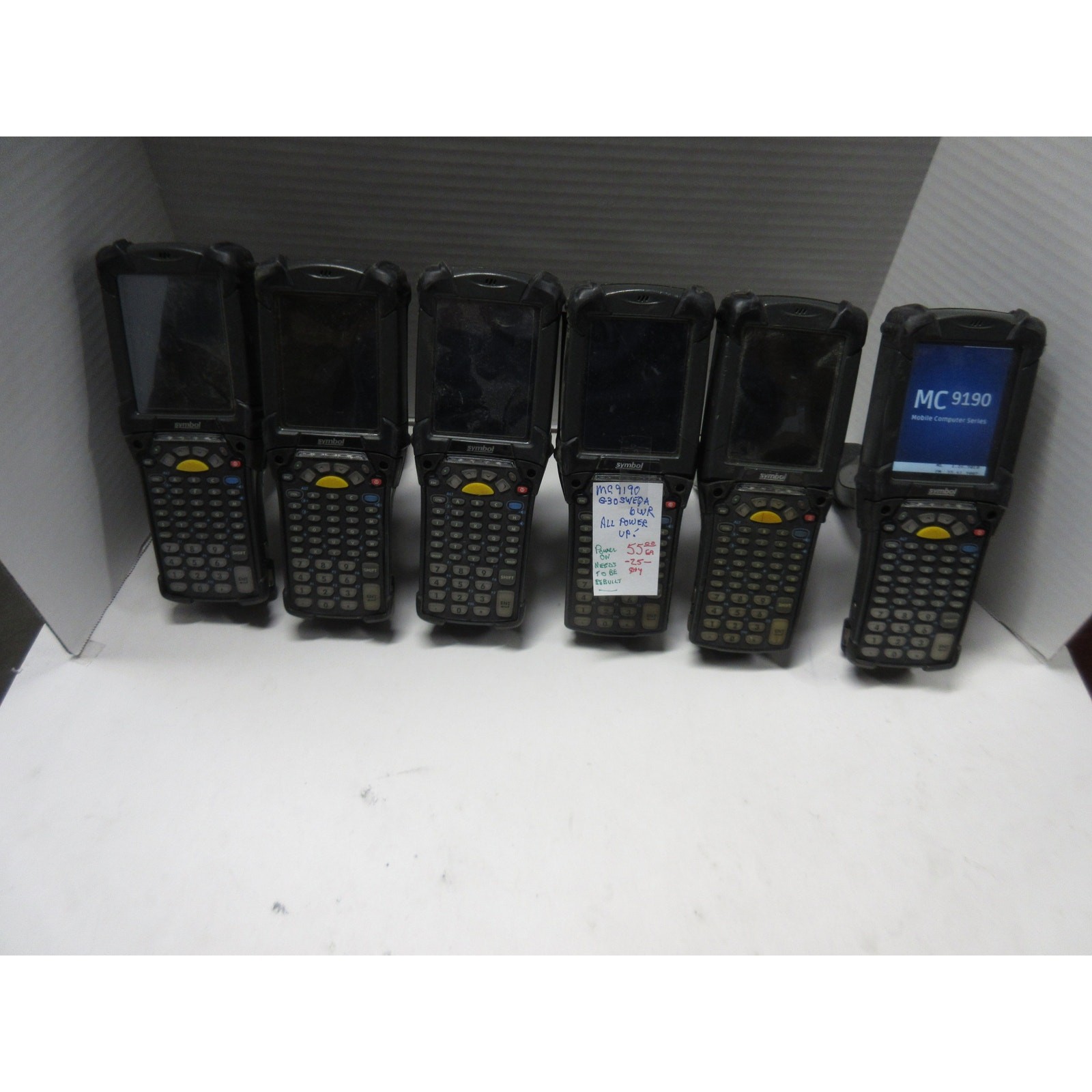 Lot of 5 Symbol Motorola MC9190-G Barcode Scanners G30SWEQA6WRM – Powers On