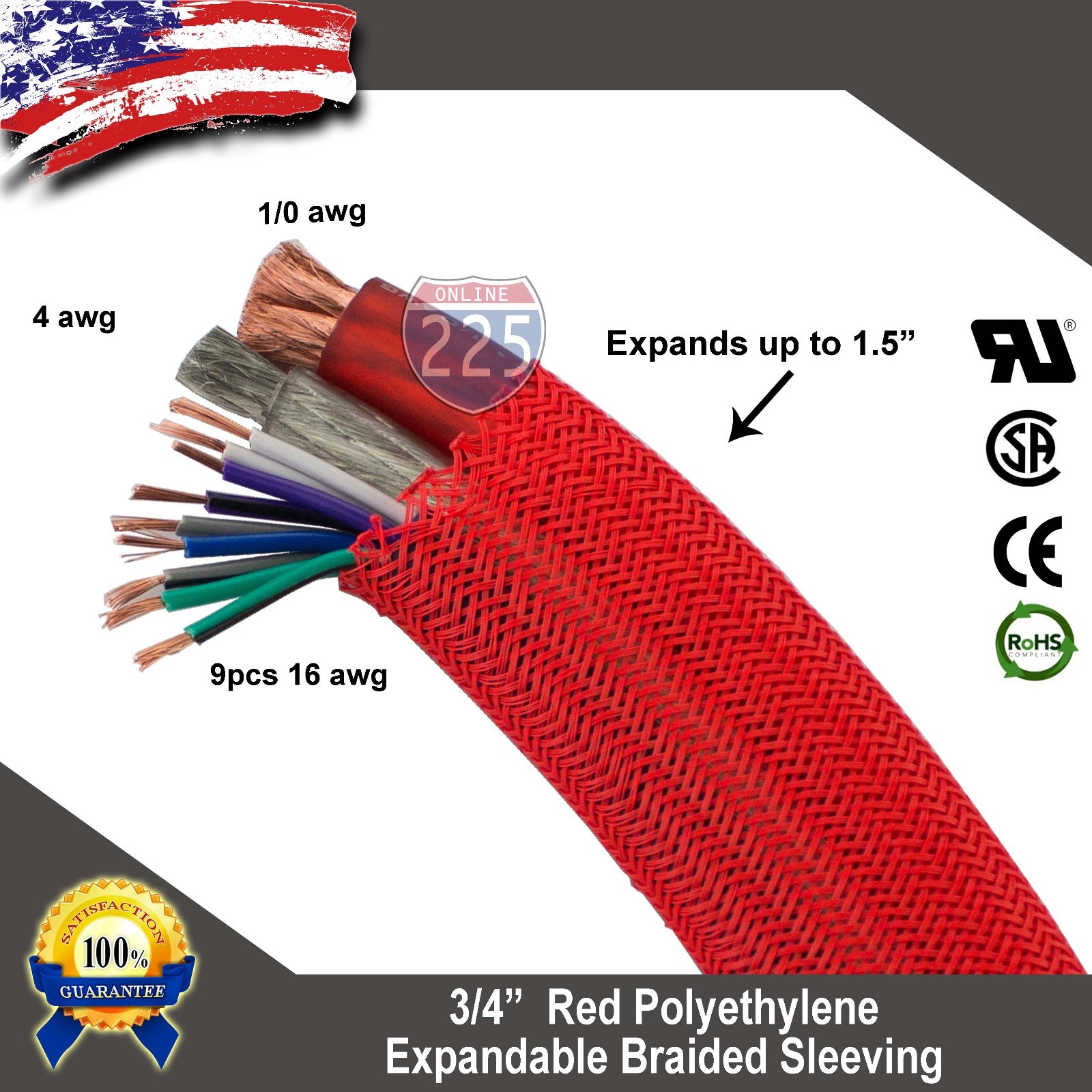 20 FT 3/4″ Red Expandable Wire Cable Sleeving Sheathing Braided Loom Tubing US