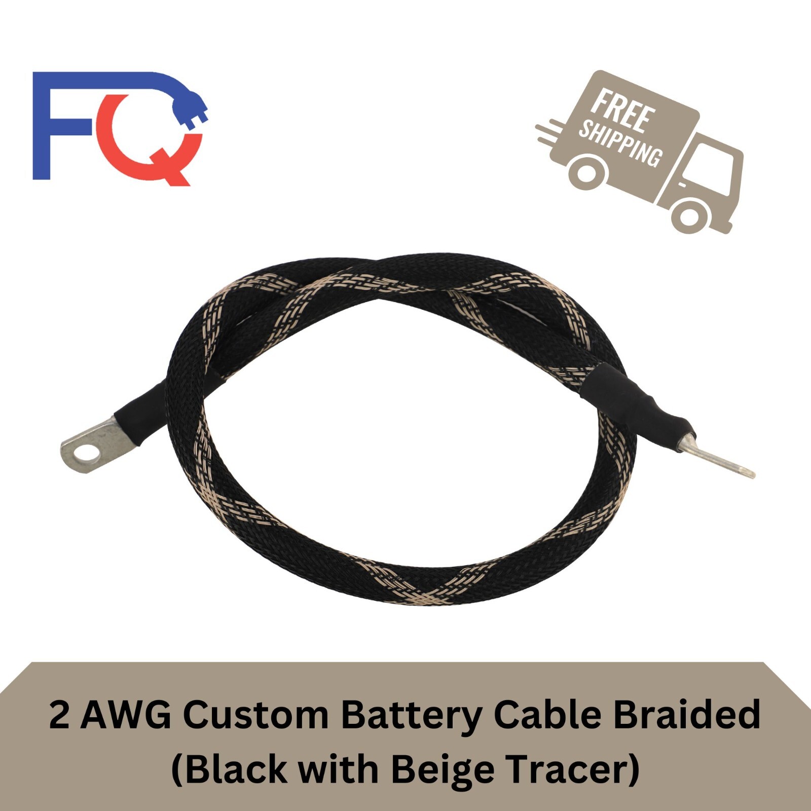 2 AWG Gauge Custom Battery Cable Copper Braided (Black with Beige Tracer)