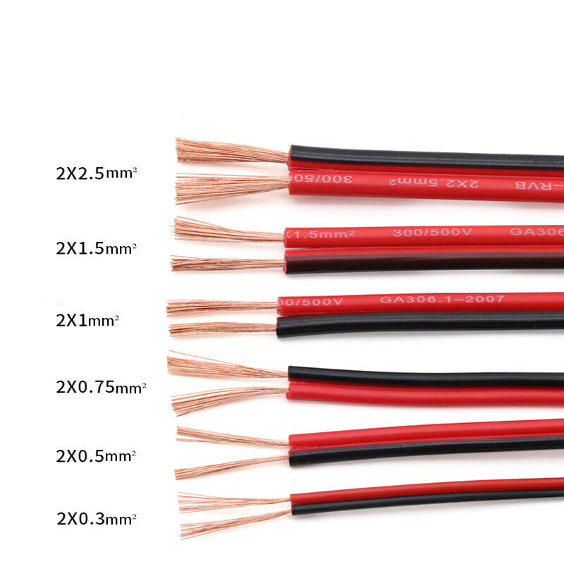 Flexible PVC Parallel Wire Cable 2 x 0.3mm² 0.5mm² – 2.5mm² PVC Cable 80℃ 300V