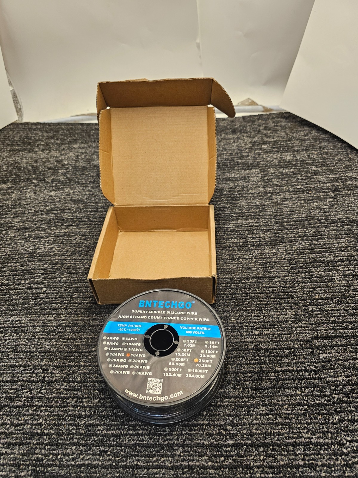 (QTY 3) BNTECHGO Black 18 Gauge Super Flexible Silicone Wire, Spool 250 ft