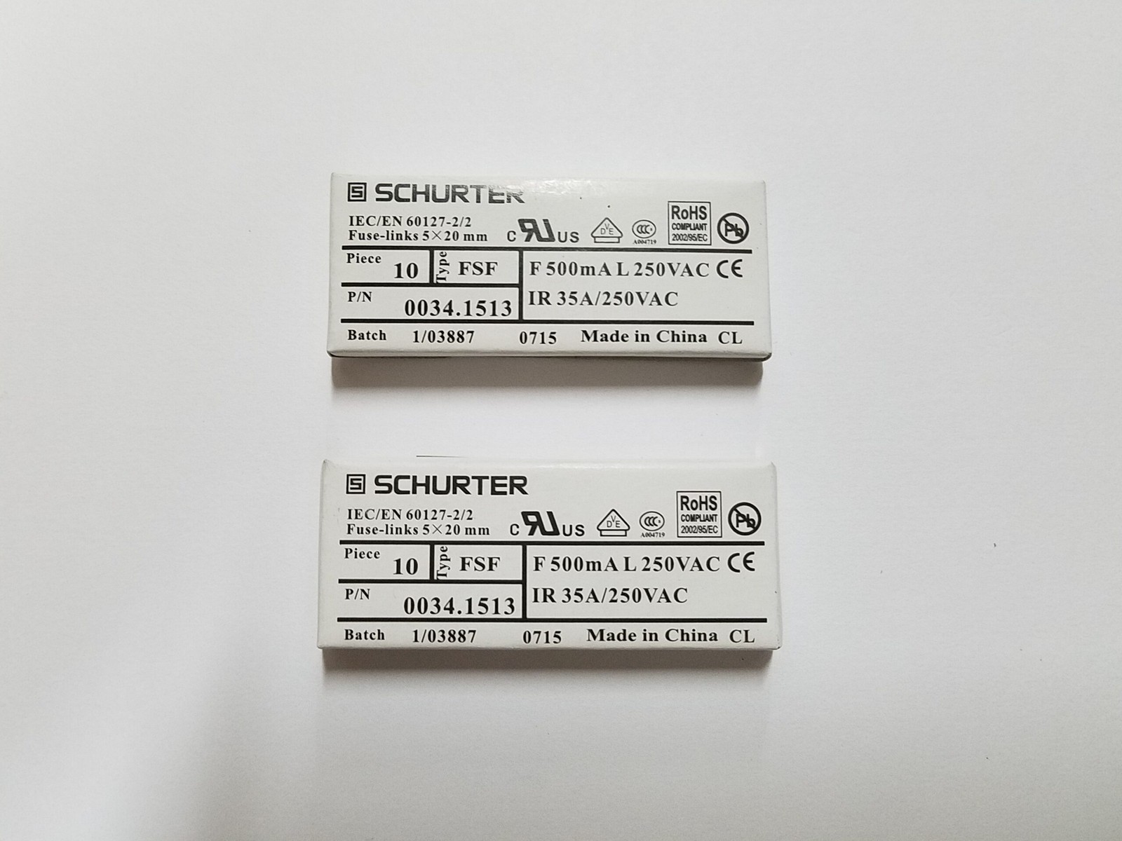 NEW LOT OF 20 SCHURTER 0034.1513 TIME DELAY FUSE F 500MA L 250VAC
