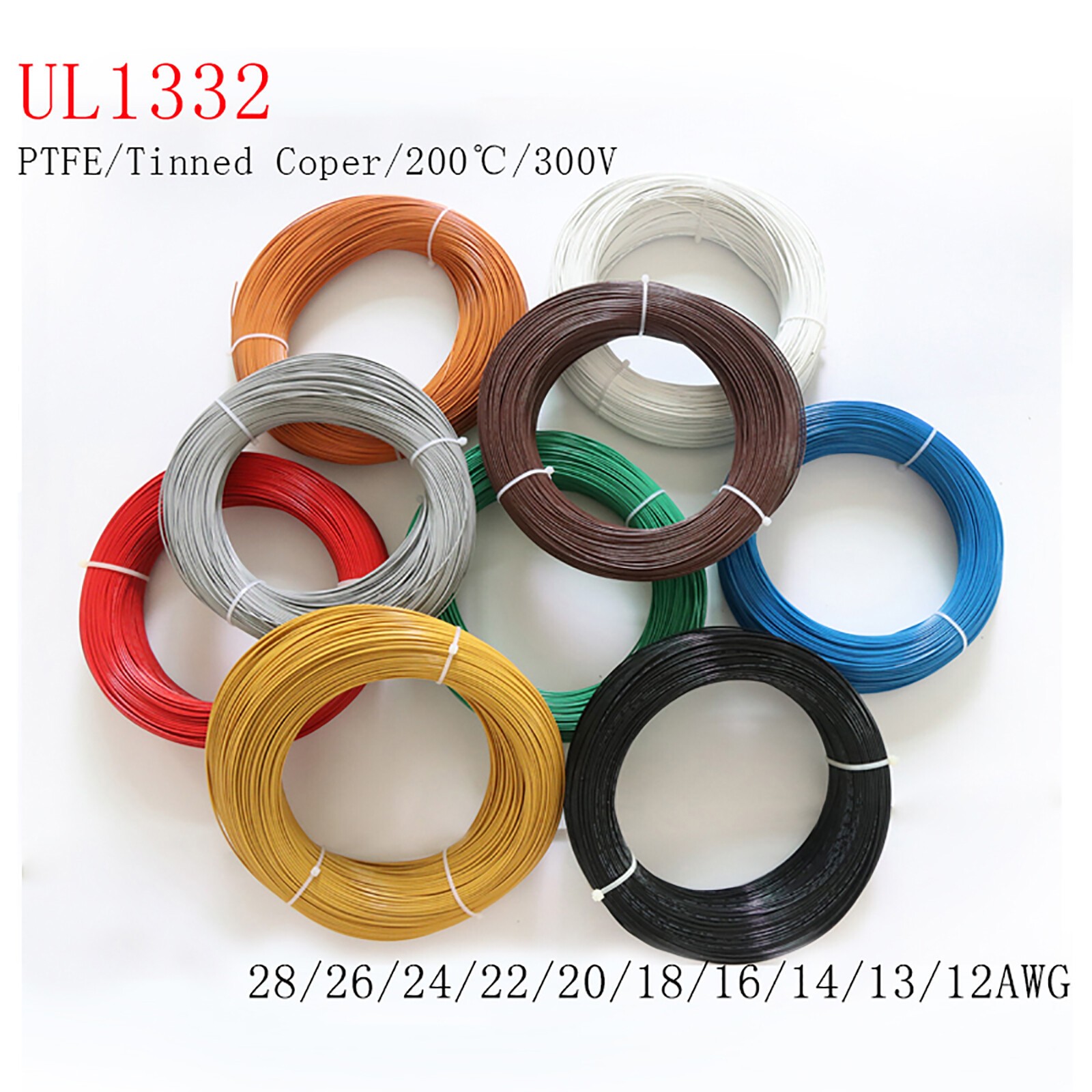 12/14/16/18/20/22/24/26/28 AWG PTFE Cable Wire Flexible Tinned Copper Stranded