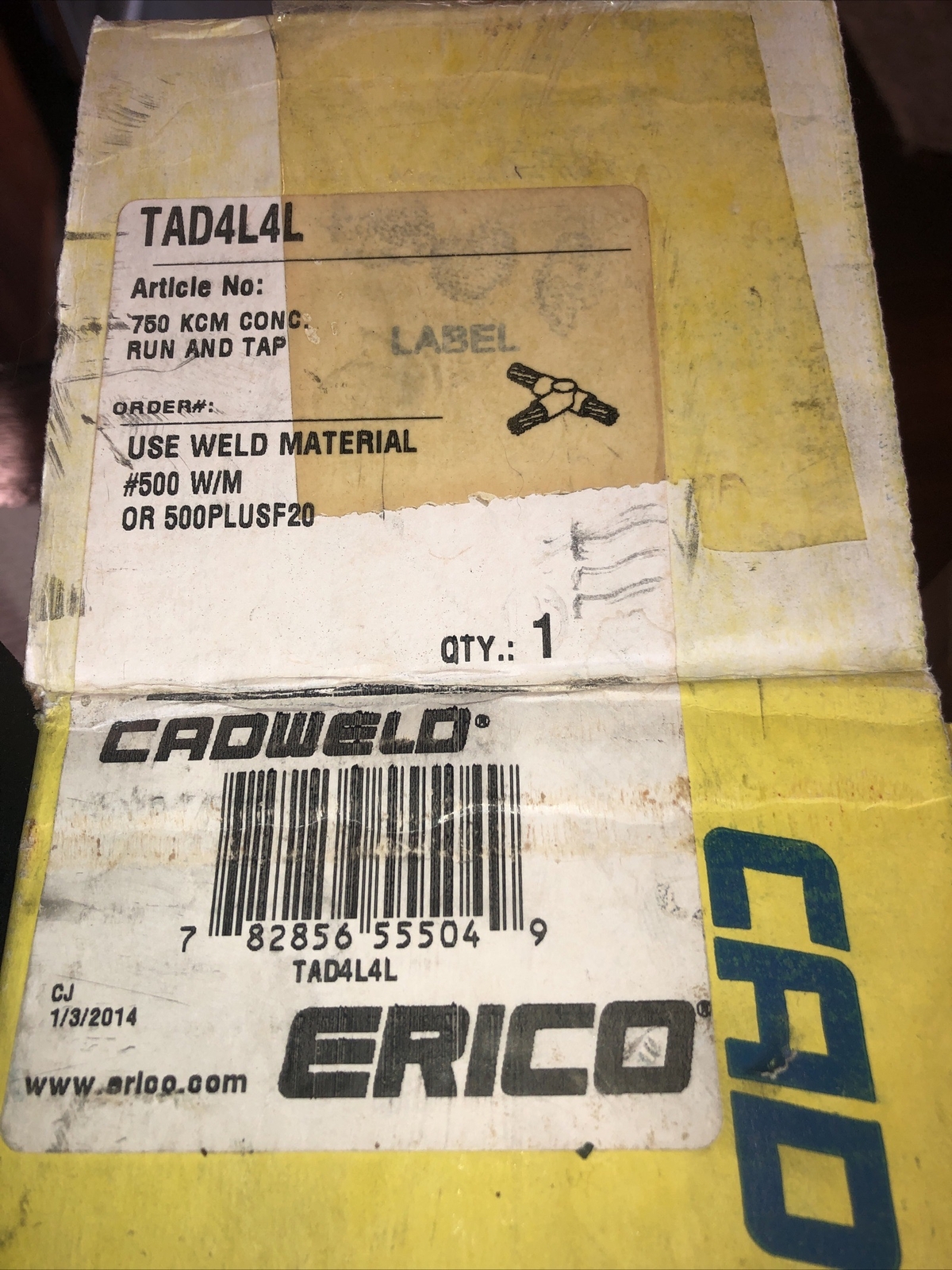 Erico Cadweld TAD4L4L 750 KCM Concentric Run and Tap MOLD Never used.