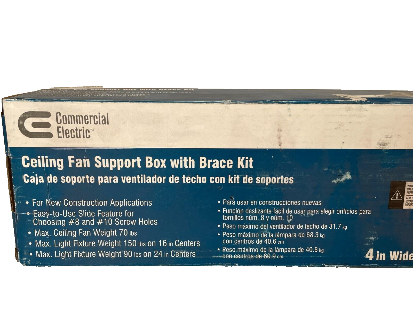COMMERCIAL ELECTRIC 398995 Ceiling Fan Support Box w/ Brace Kit *NIB*