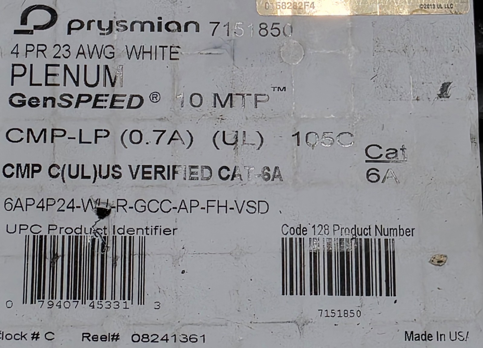 Prysmian 7151850 23/4P GenSPEED 10 MTP Cat6A Network Cable 10G Plenum White/50ft