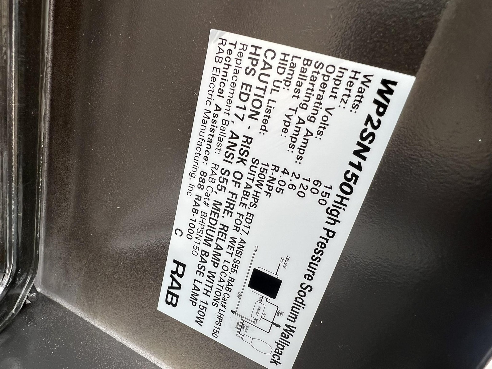 RAB WP2SM150 High Pressure Sodium Wallpack Light 150W 120V Outdoor New Open Box