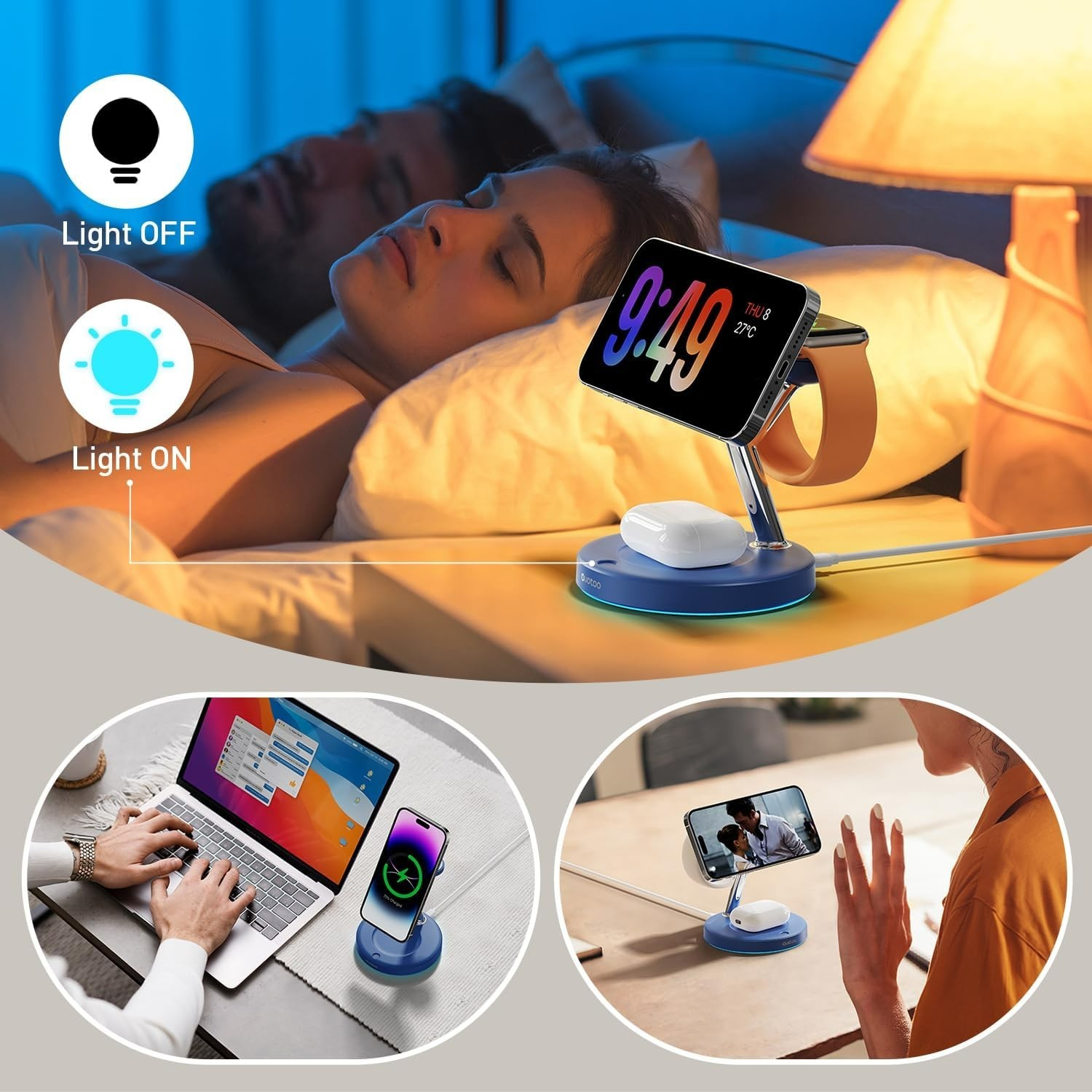 Wireless Charger 3 in 1 for iPhone Magnetic Charging Station 15W Fast MagSafe