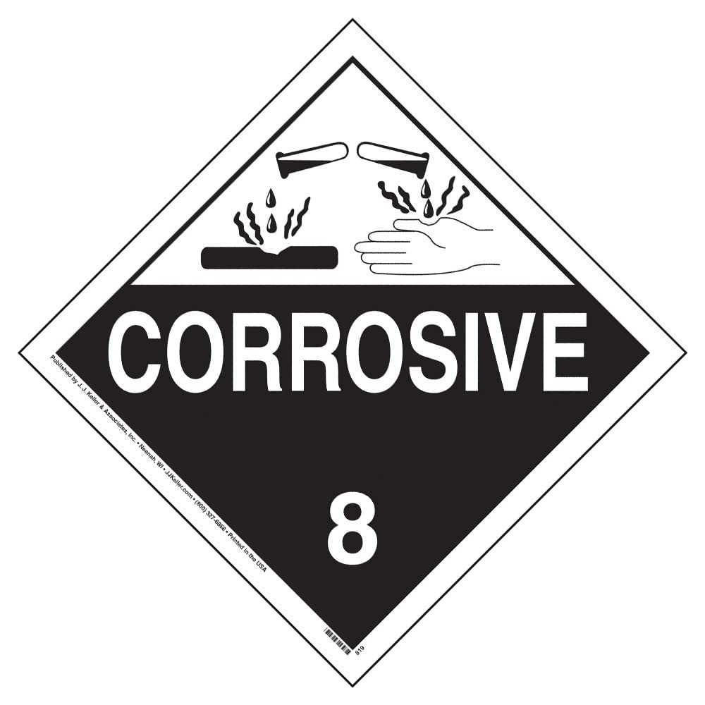 Class 8 Corrosive Placard, Worded, 10.75″ x 10.75″ Removable Self Adhesive Ec…