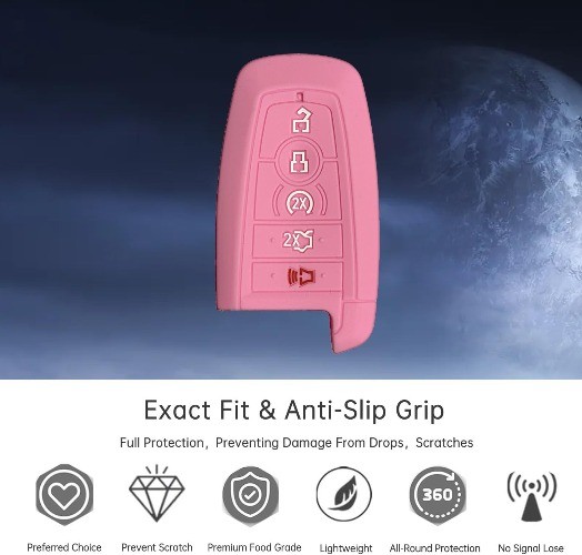 5-Button Remote Key Fob Cover Protector for 2017-2024 HC3T15K601BB Color: Pink