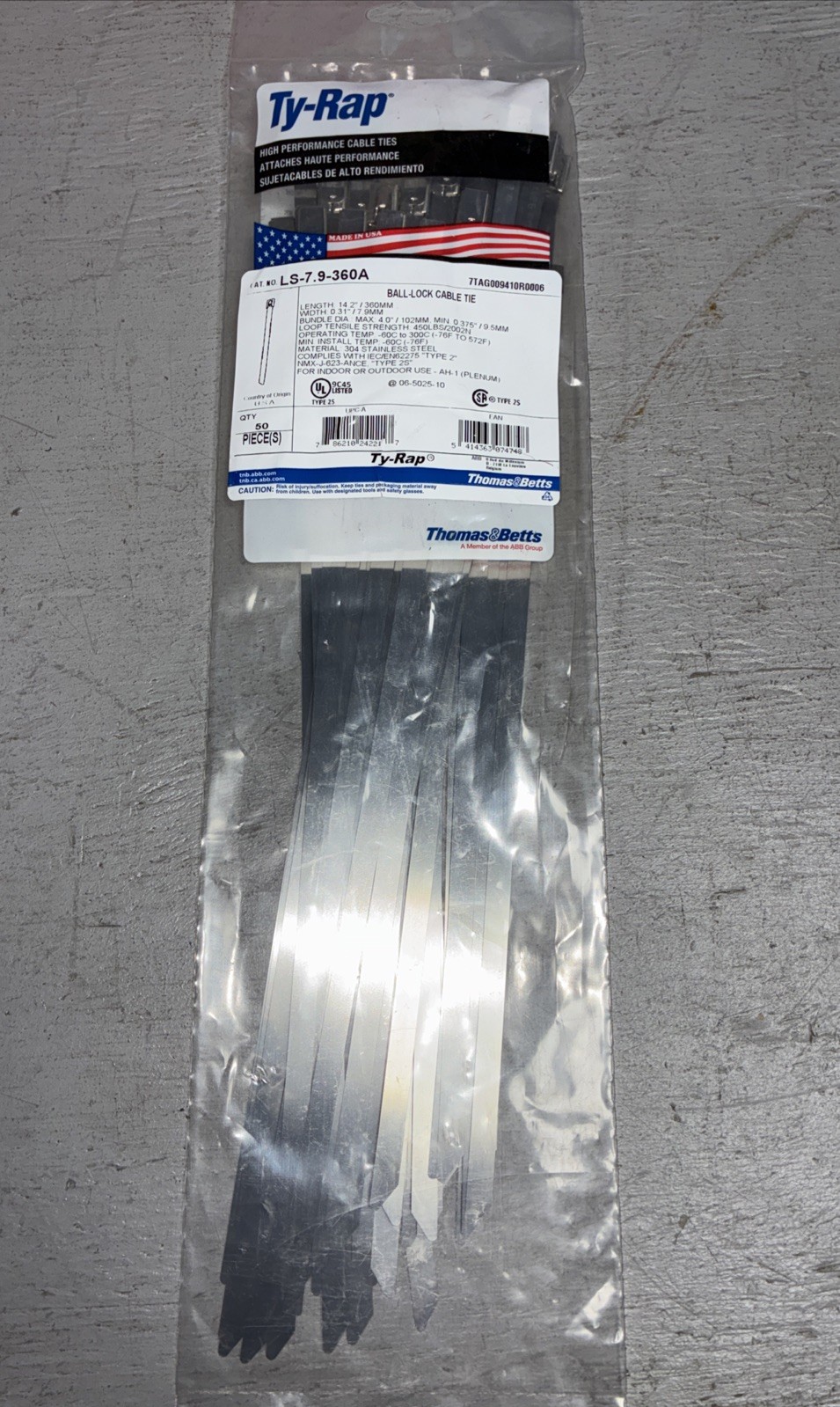 TY-RAP LS-7.9-680A Cable Tie,26.8 in,Silver 50 Pack 0.31”