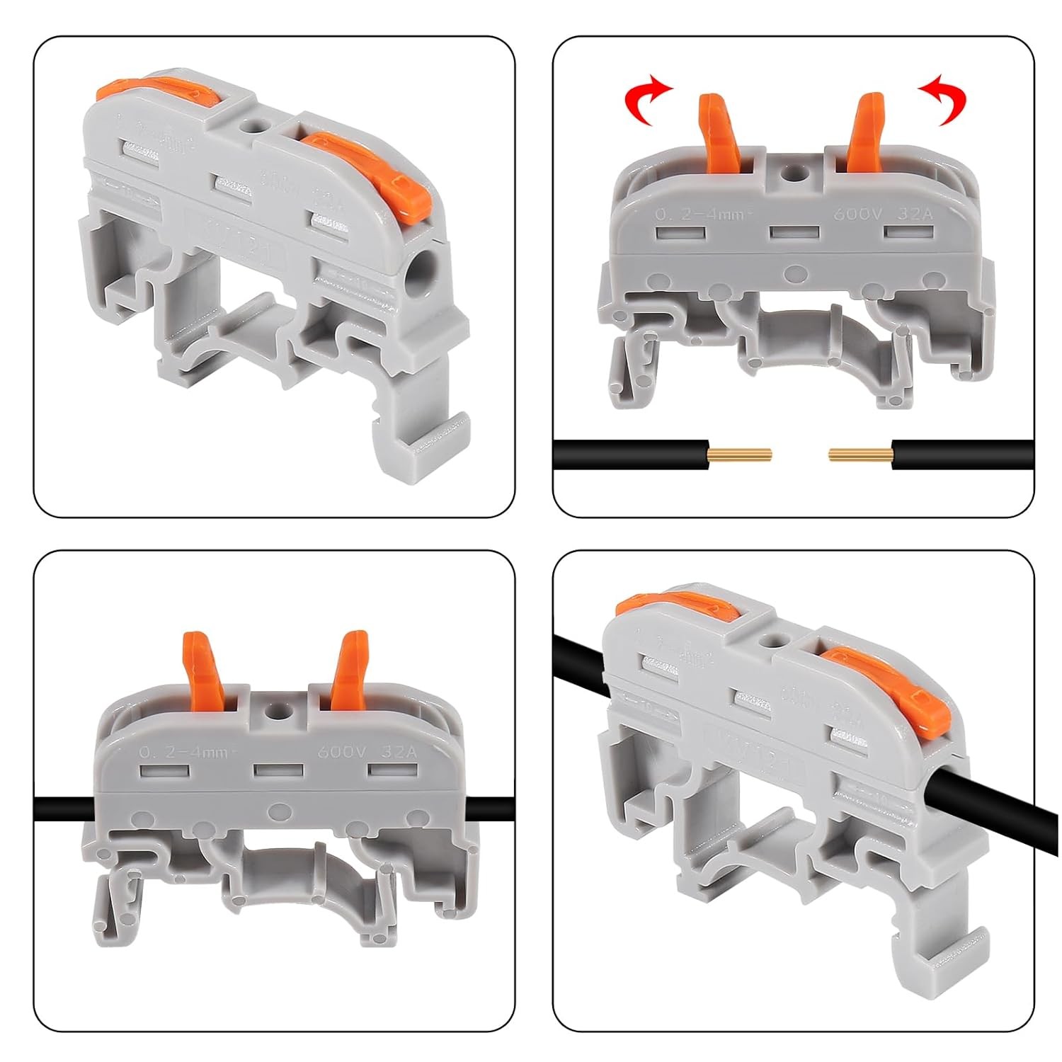 20PACK DIN Rail Terminal Blocks, Compact Wire Conductor Wi Color: 20 Pack Grey