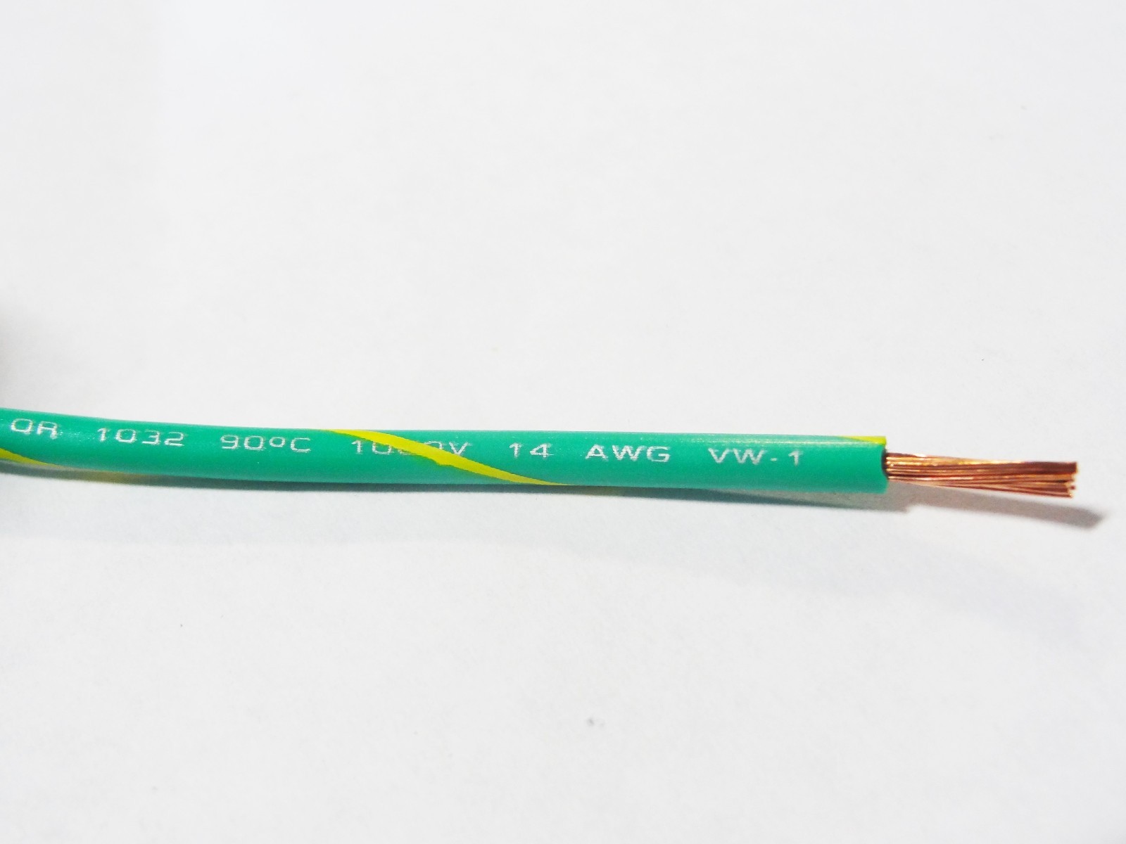 MTW 14 GAUGE WIRE GREEN W/ YELLOW STRIPE 25′ FT PRIMARY AWG STRANDED COPPER
