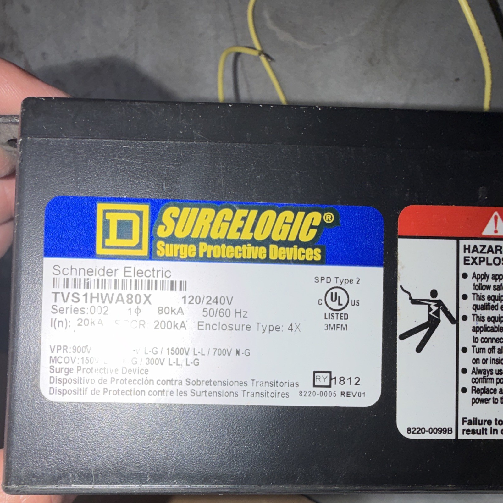 Square D SurgeLogic Surge Protective Device Type 2 TVS1HWA80X