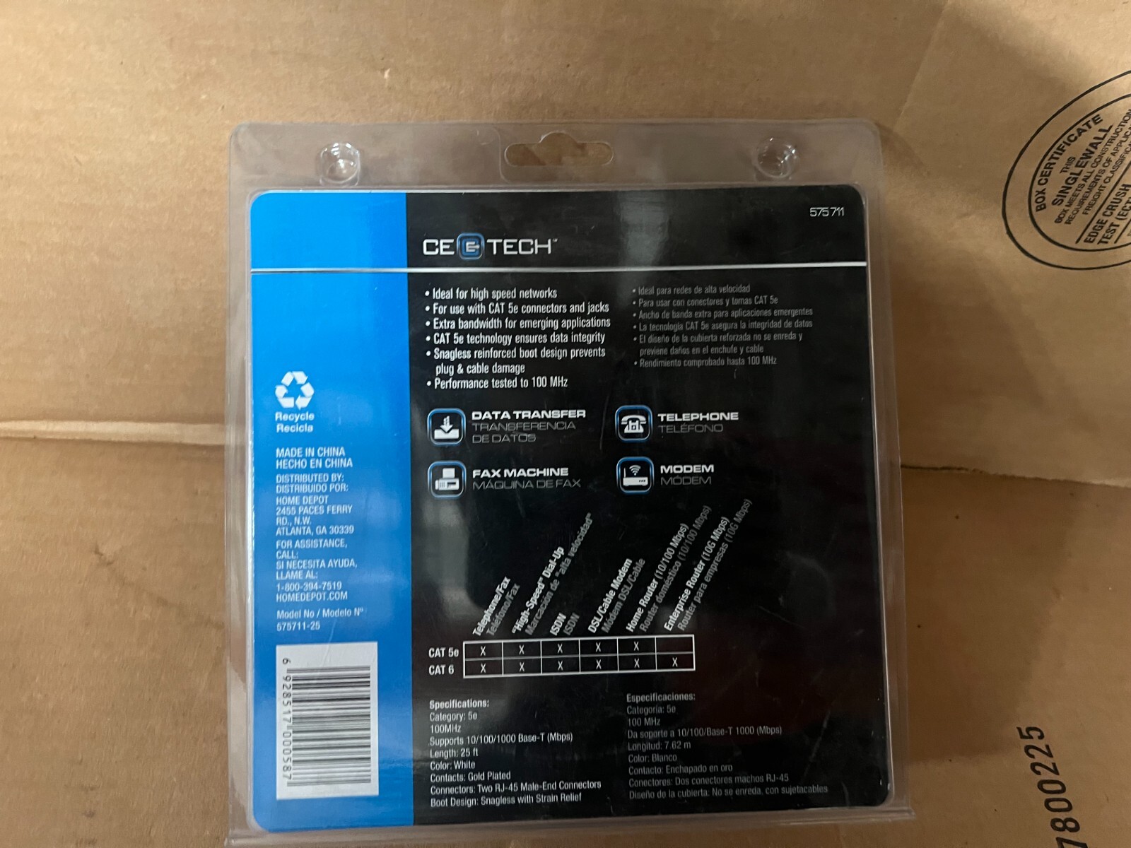 Tech Hi-Speed Cat 5e cable Patch Cord 25ft-Commercial-Computer- New in Package
