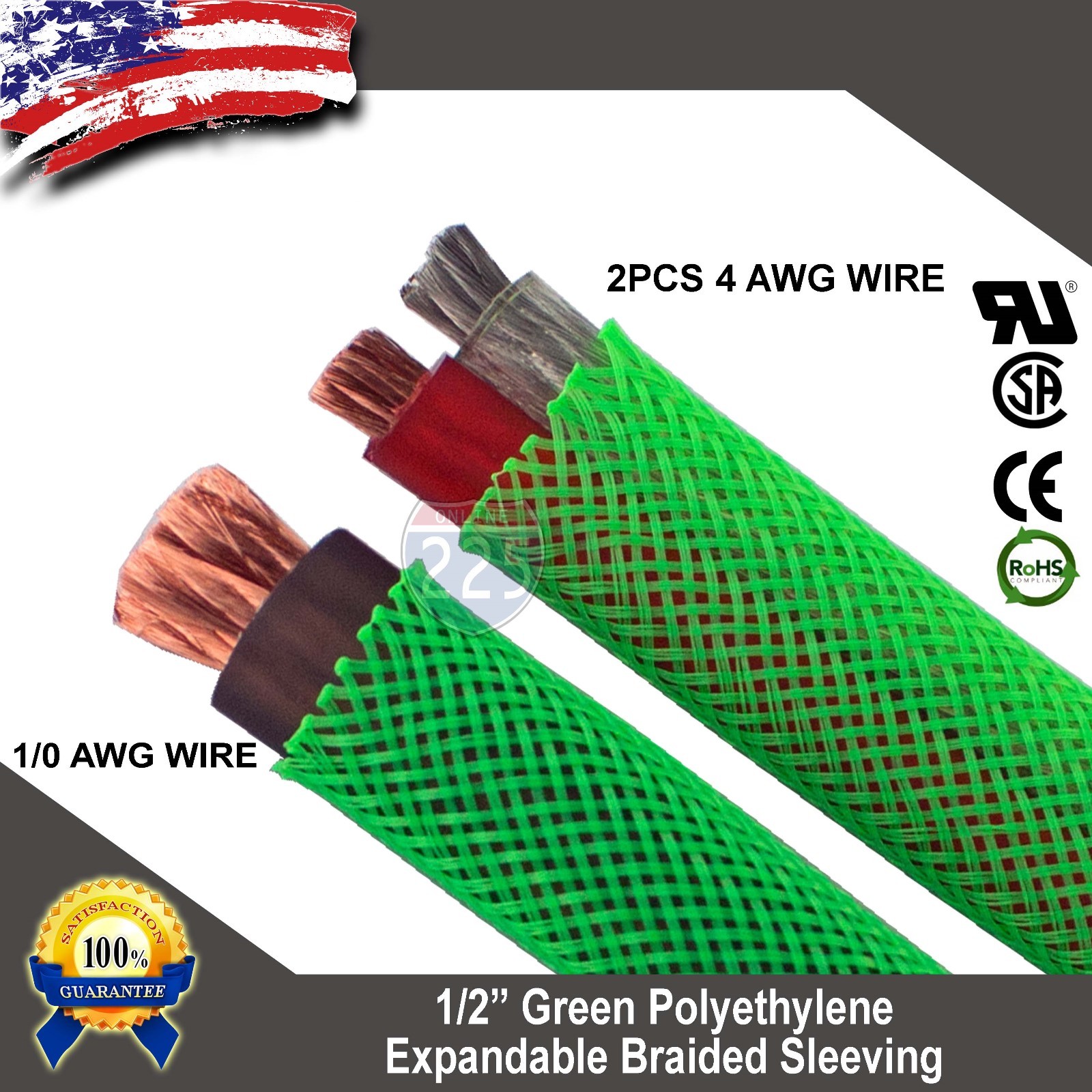 20 FT 1/2″ Green Expandable Wire Cable Sleeving Sheathing Braided Loom Tubing US