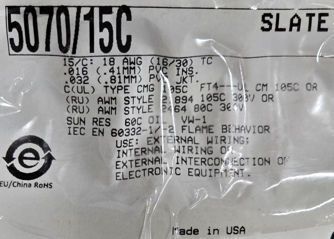 Alpha Wire 5070/15C 18/15C XtraGuard 1 Premium Control/Computer Cable 105C /1ft