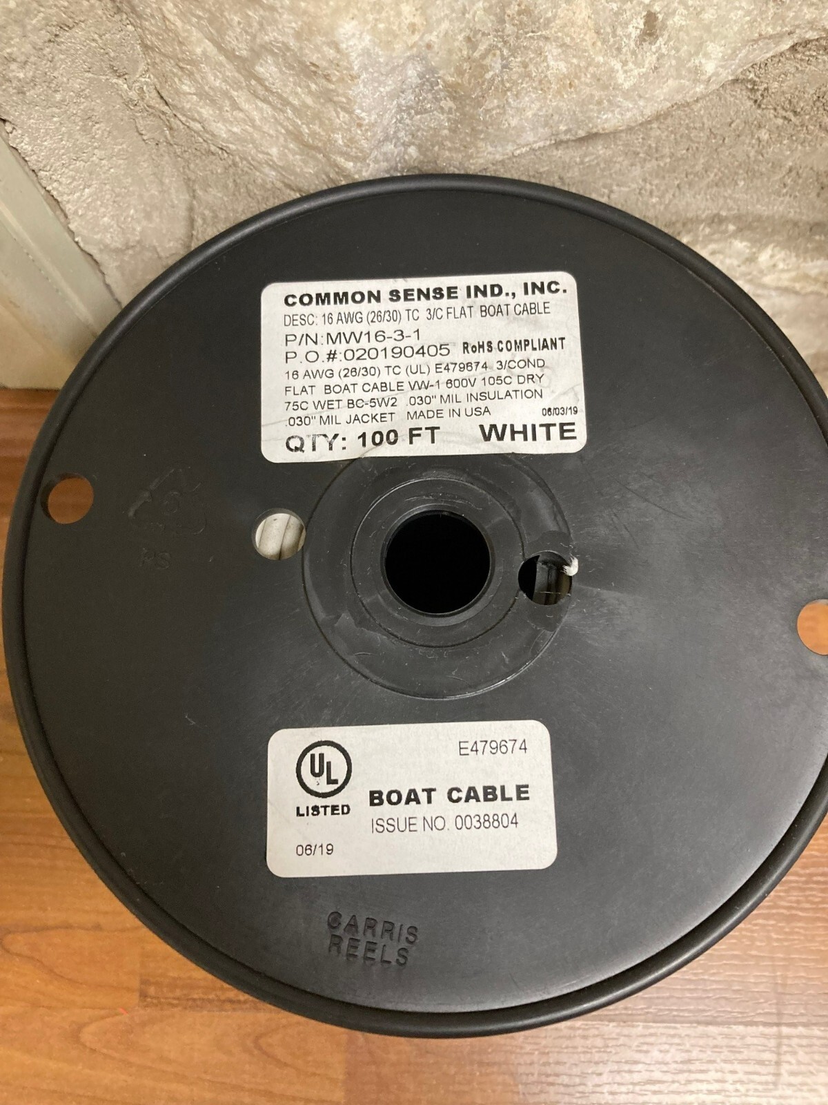 100 FEET 16AWG STRANDED (26/30) TINNED COPPER 3/C FLAT BOAT CABLE WHITE