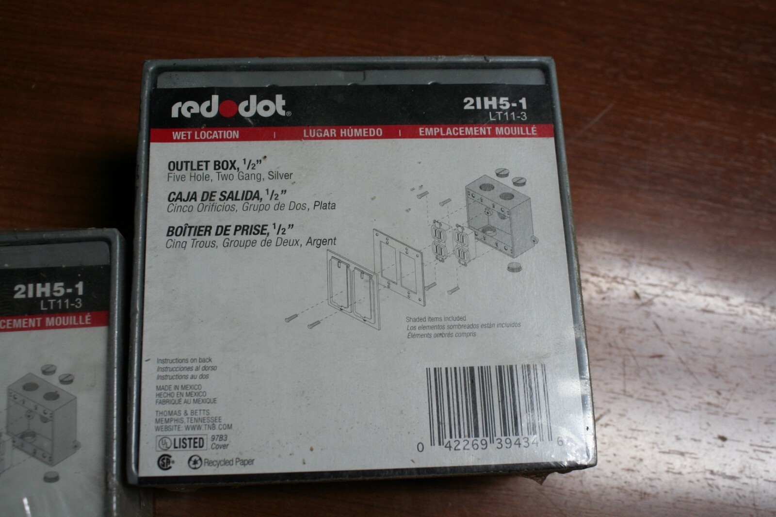 Red Dot 2IH5-1 2 Gang Metal Outdoor Box Extension 5 Hole Gray QTY:3