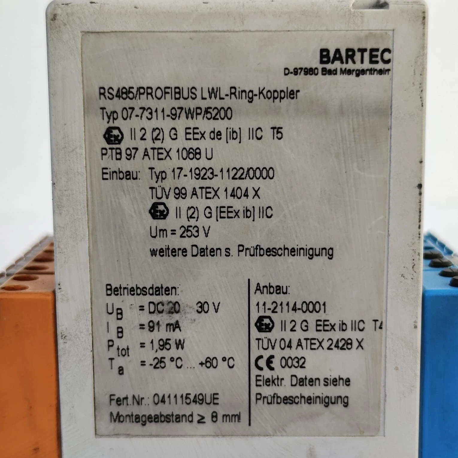 Bartec 07-7311-97WP/5200 RS485/PROFIBUS LWL-Ring-Koppler