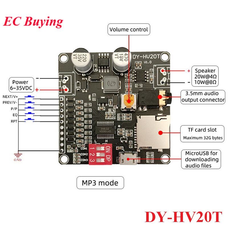 Voice Playback Module MP3 Music Player UART I/O Trigger Amplifier Board Module