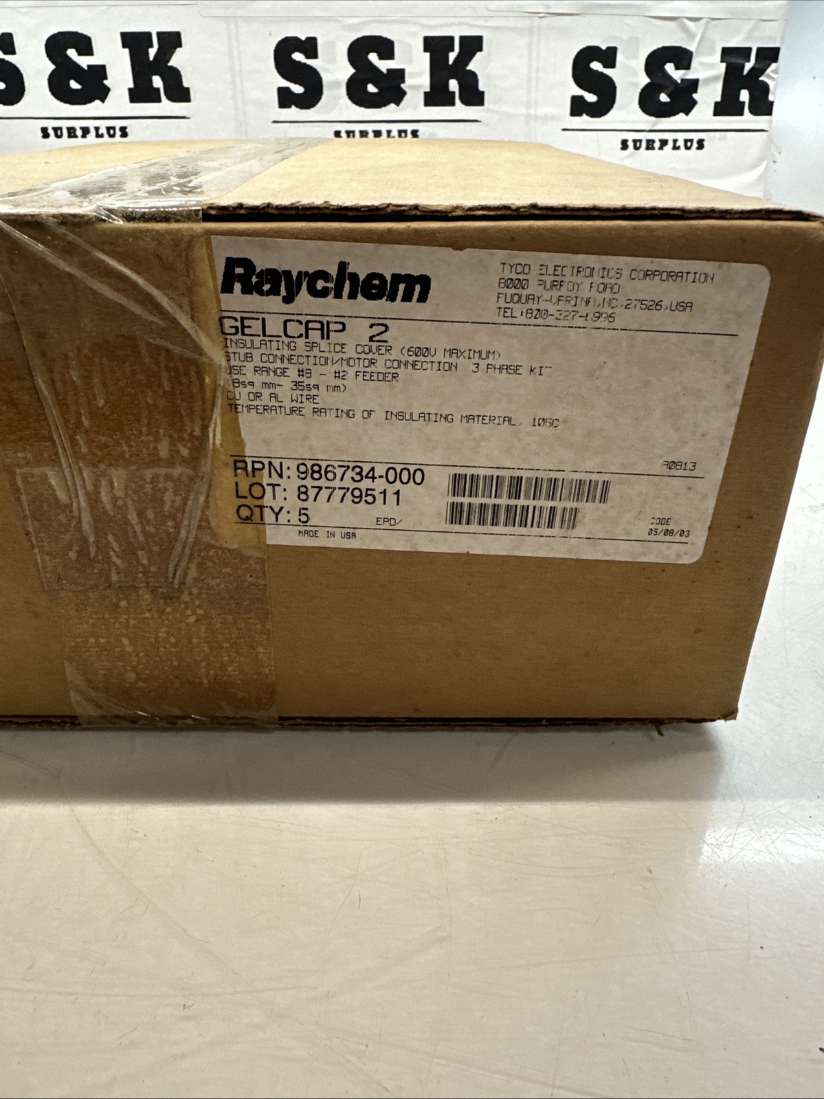 TE CONNECTIVITY RAYCHEM MODEL NO. GELCAP-2 SPLICE COVER INSULATING (x5) CT. BOX