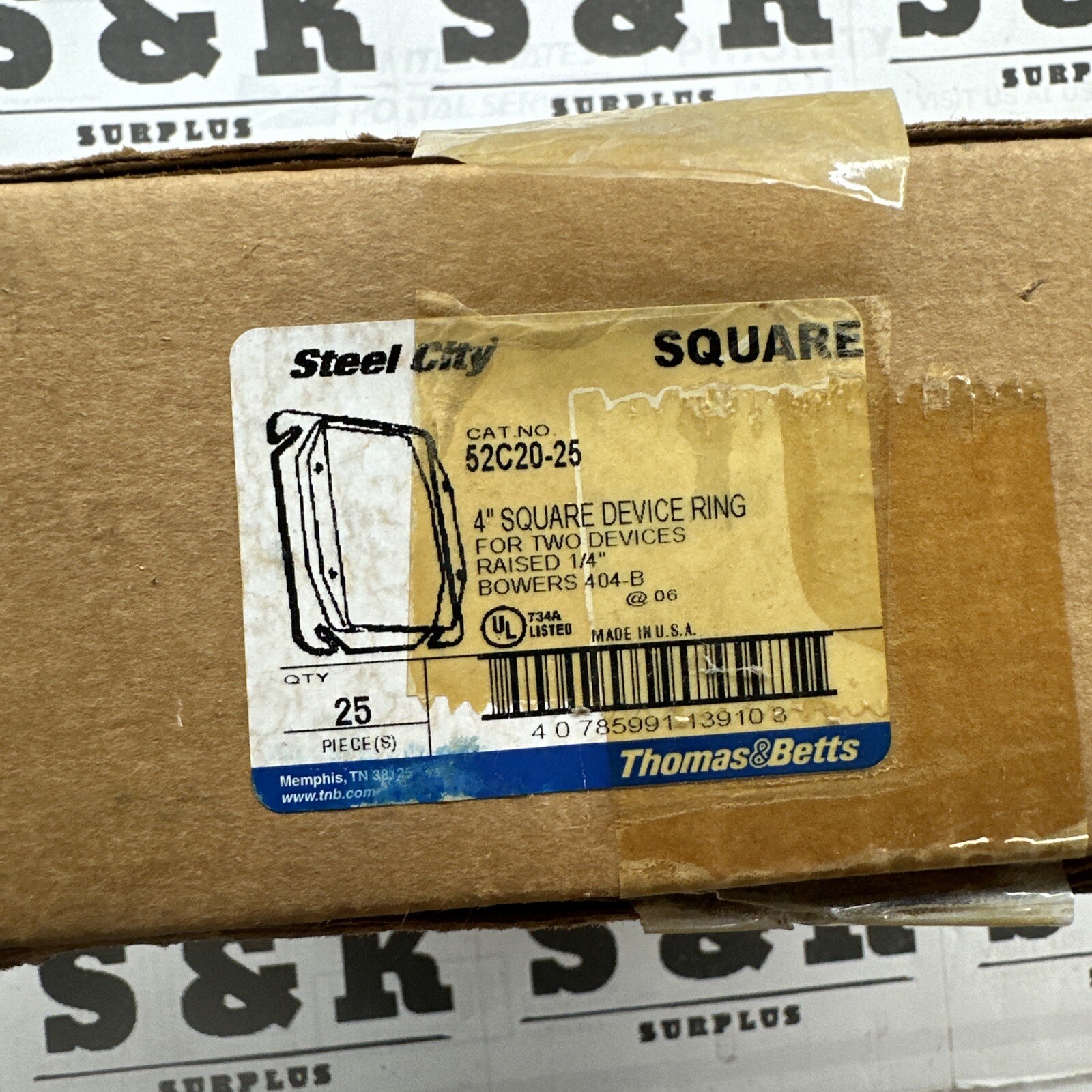 Box of 10 Thomas & Betts 52C20-25 Square Steel City Electrical Outlet Box Cover