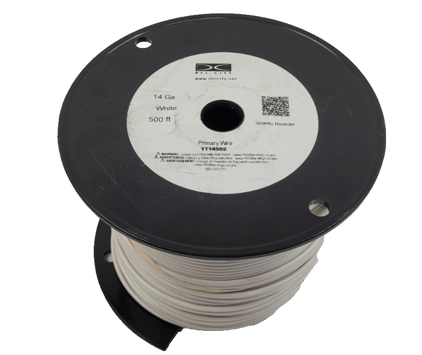 500FT Del City #14awg GPT PVC Automotive/Marine Primary Lead Wire 60V/80C White
