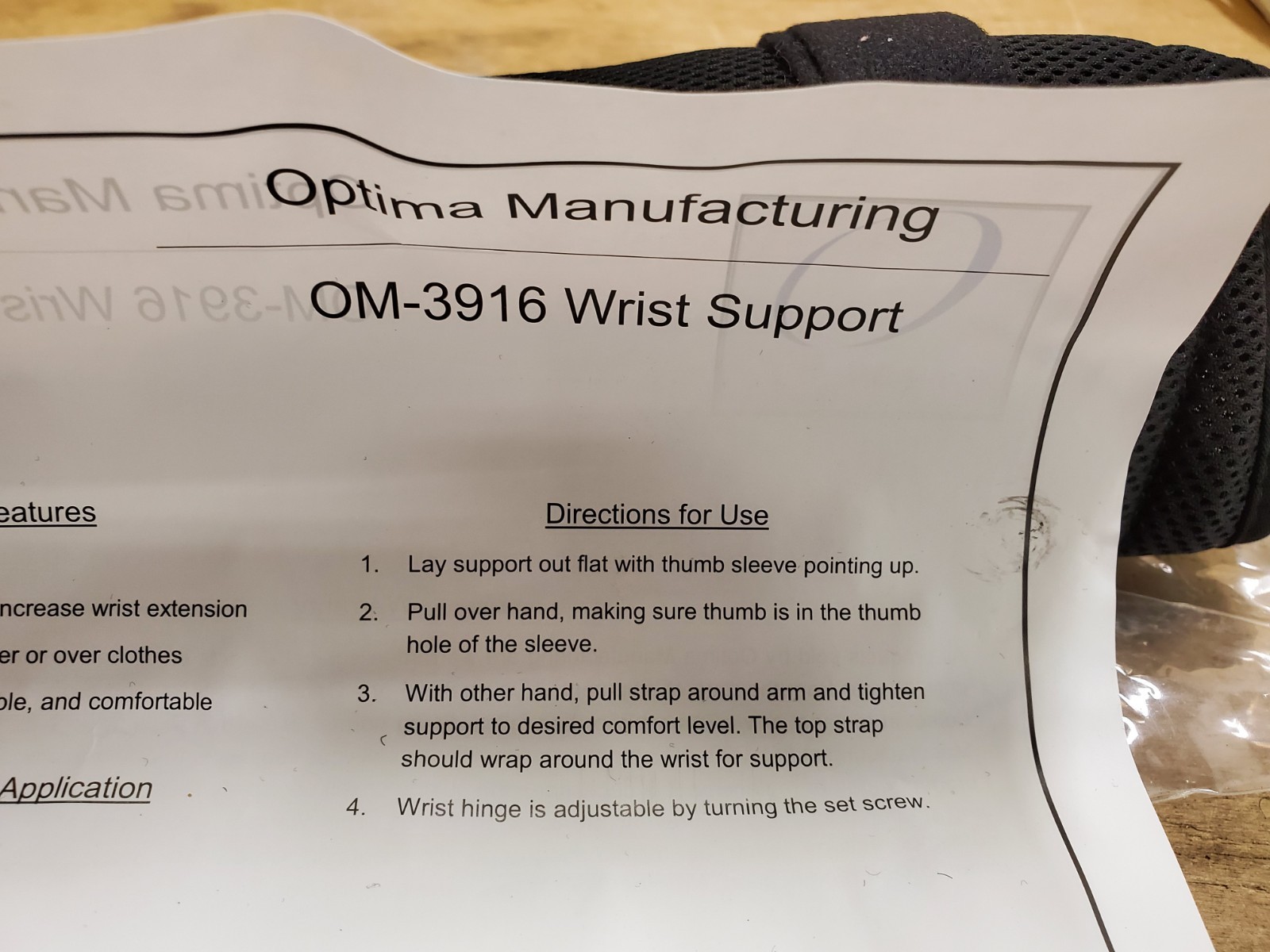 Optima OM-3916 Wrist Brace Support, Bilateral Right or Left, Size XL, New